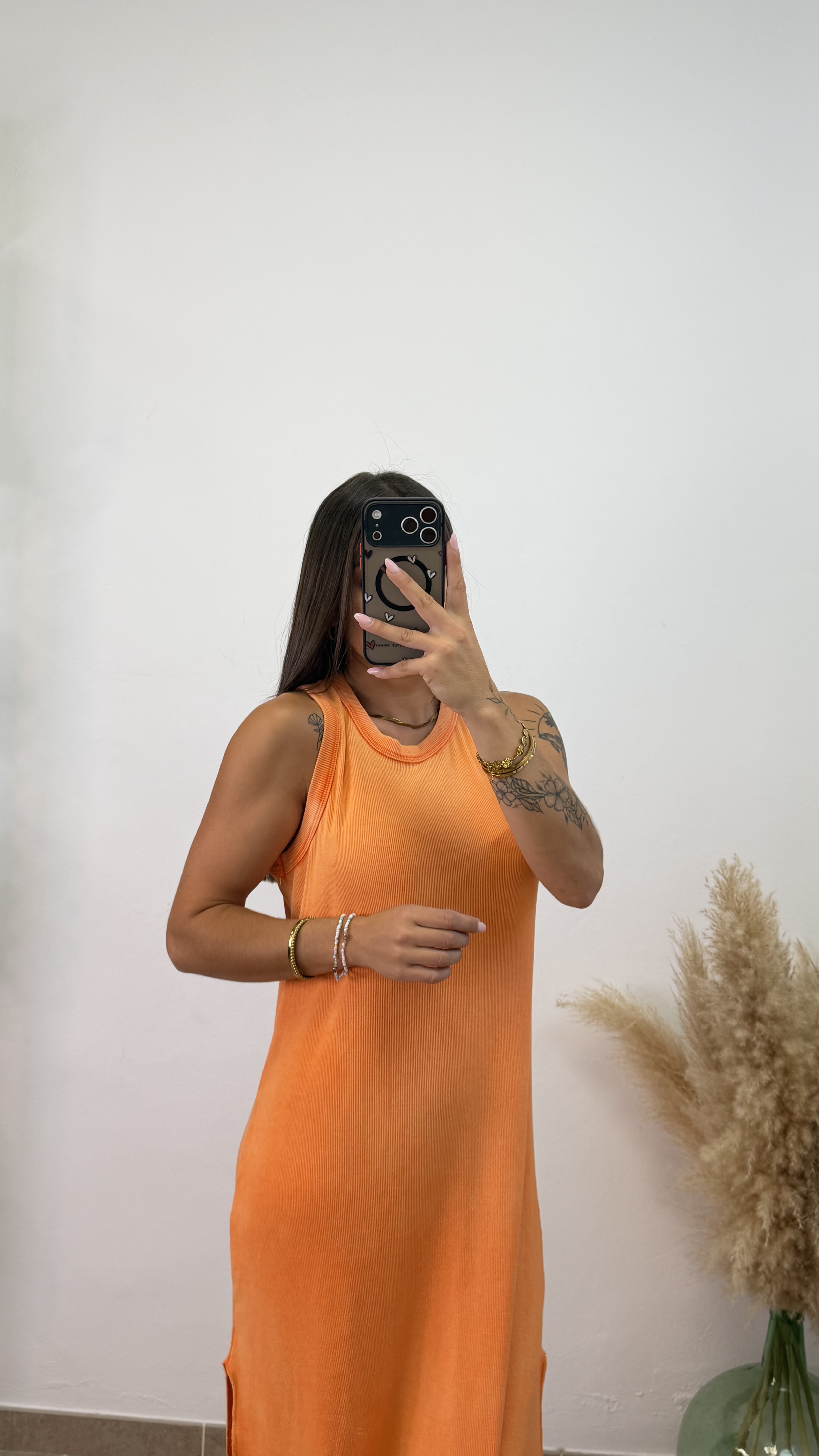 Vestido algodón efecto lavado - Naranja - Imagen 3