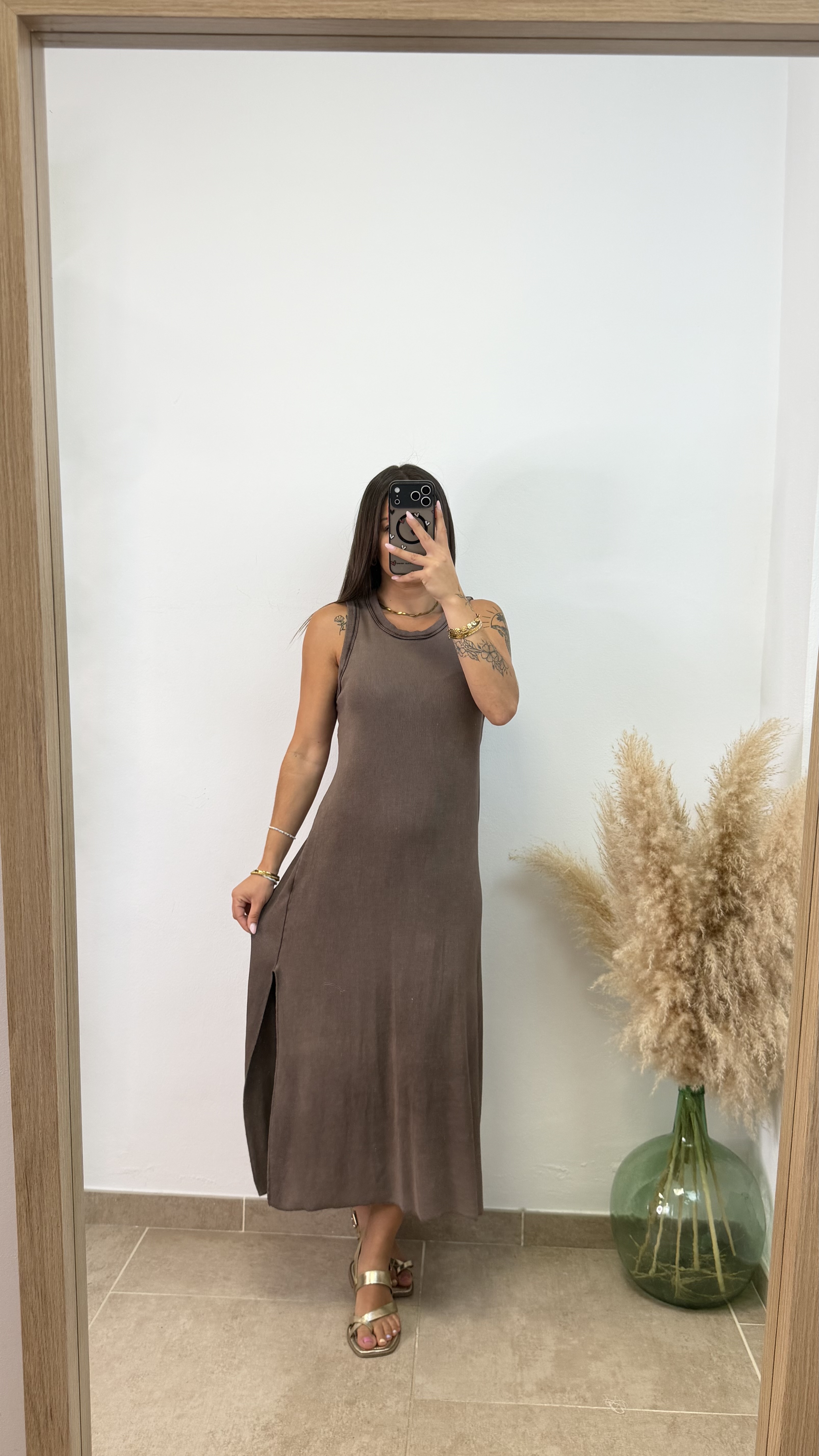 Vestido algodón efecto lavado - Chocolate