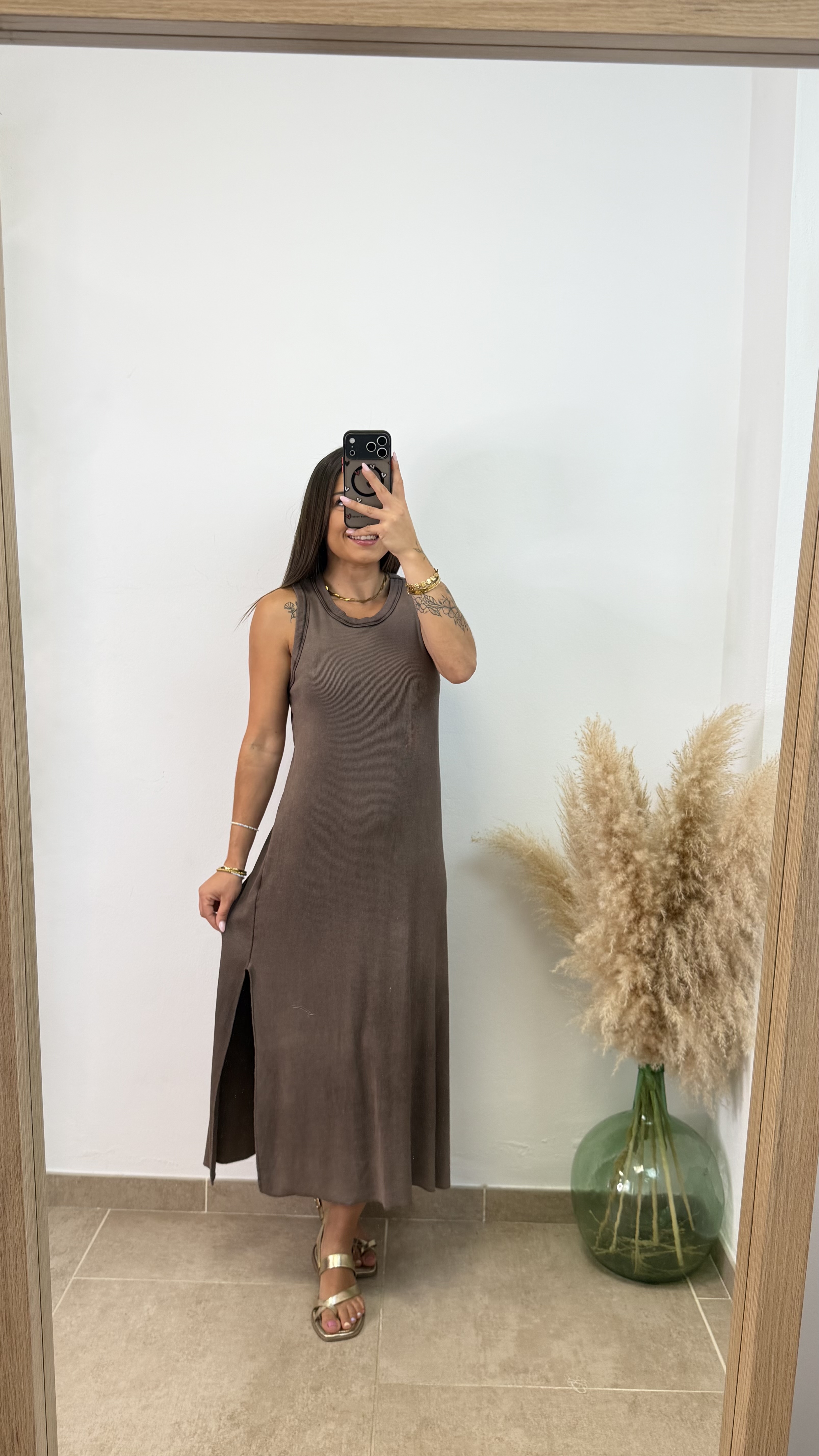Vestido algodón efecto lavado - Chocolate - Imagen 2