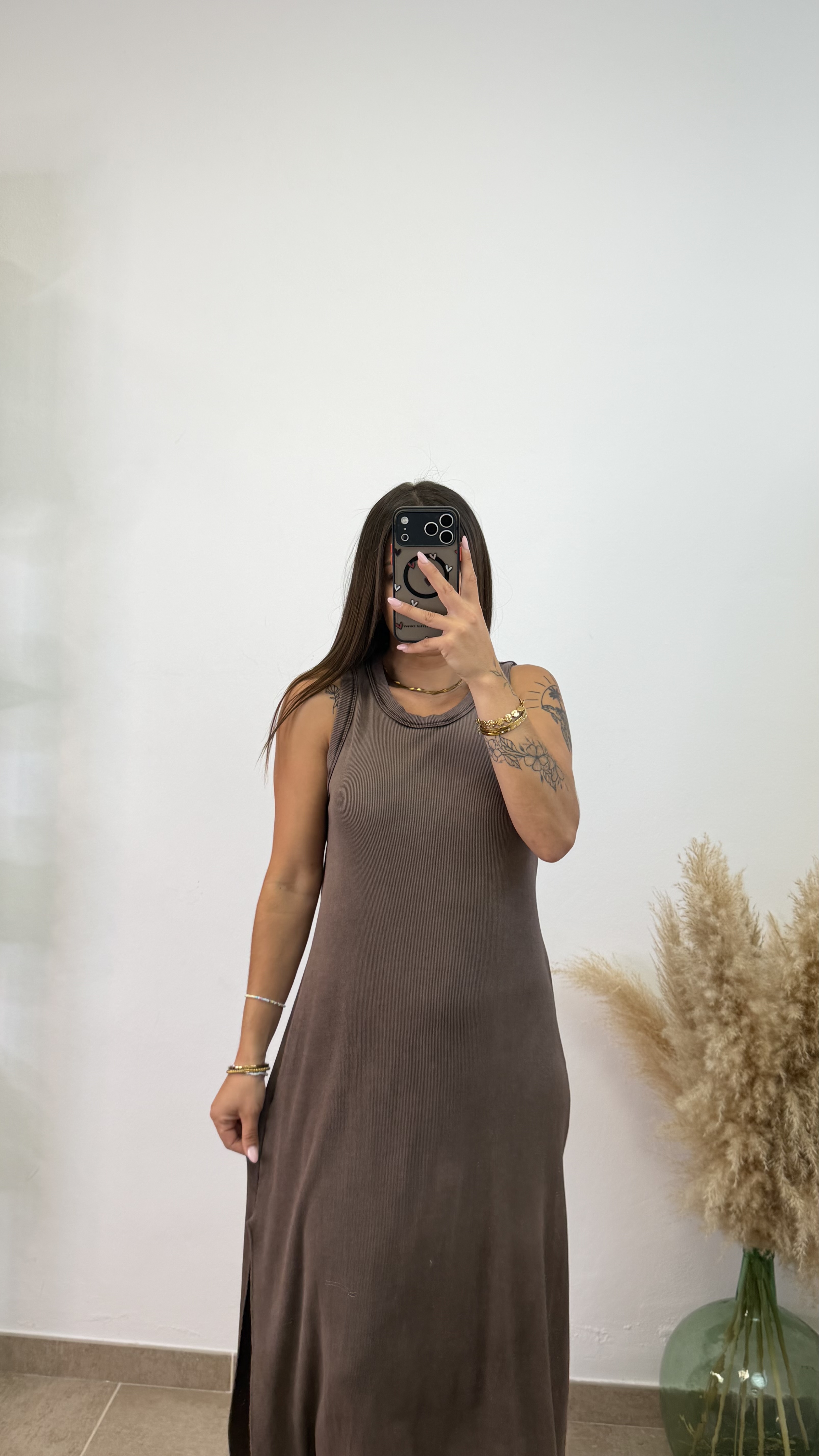 Vestido algodón efecto lavado - Chocolate - Imagen 3