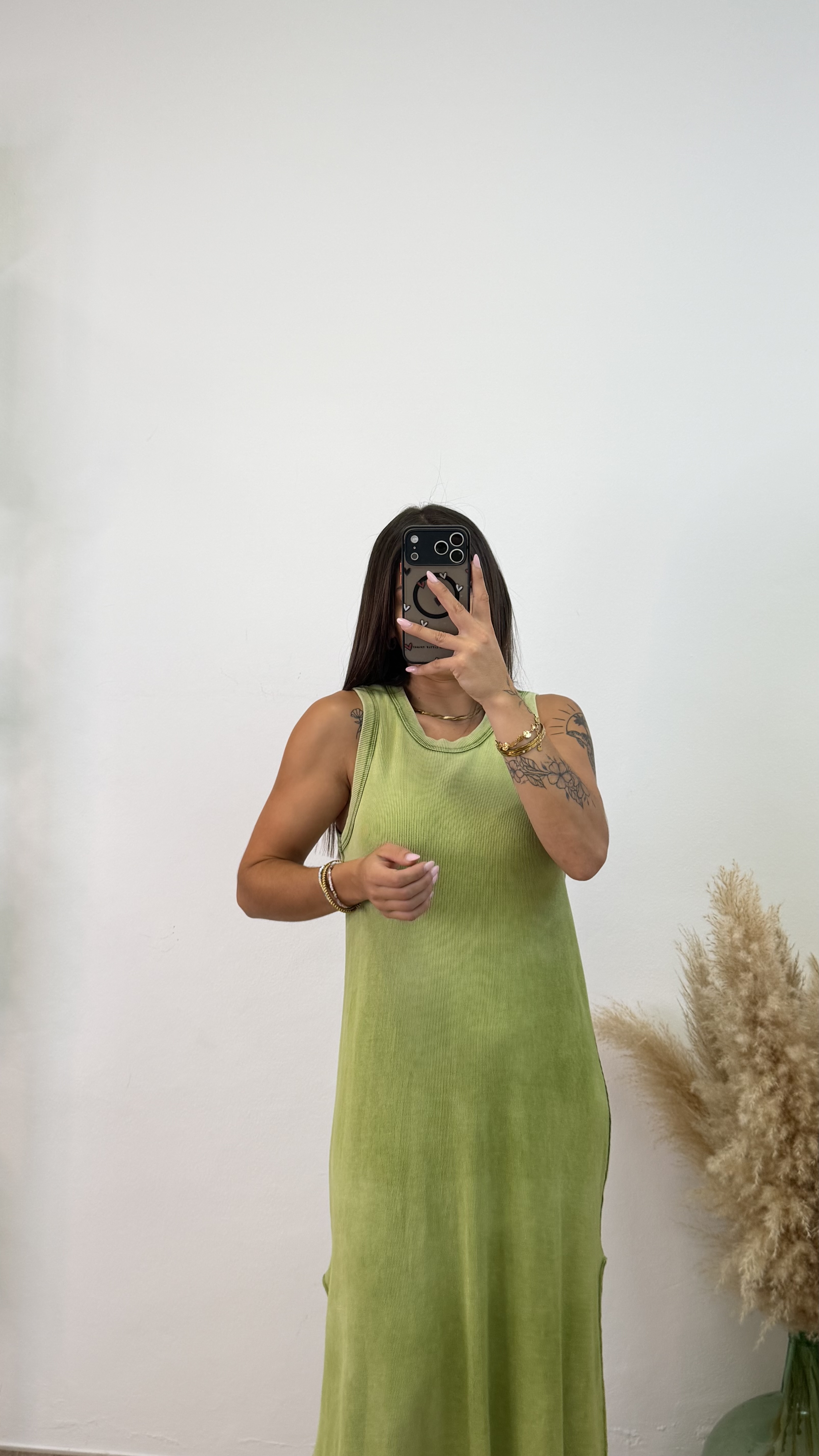 Vestido algodón efecto lavado - Verde manzana - Imagen 4