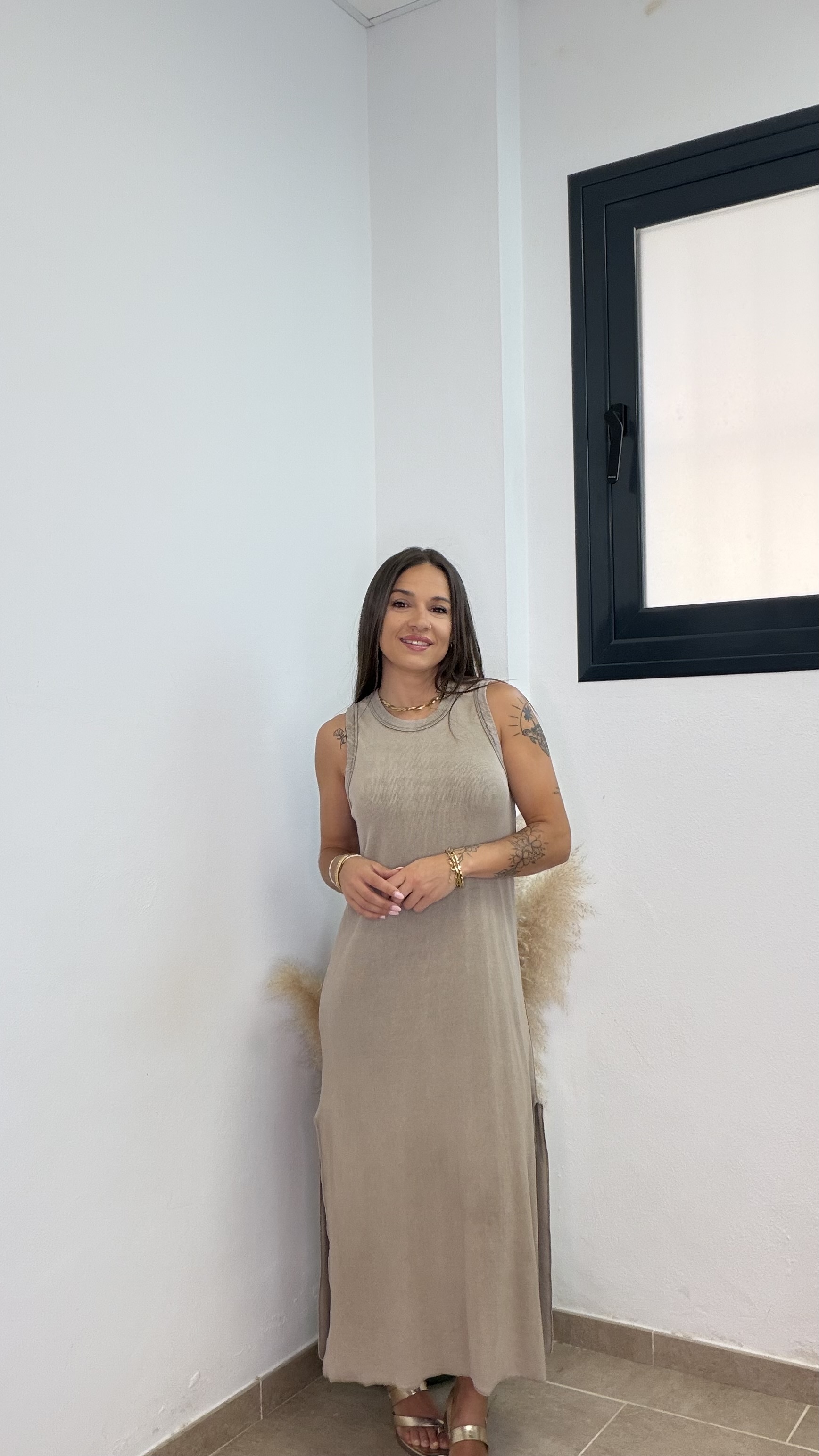 Vestido algodón efecto lavado -Taupe - Imagen 2