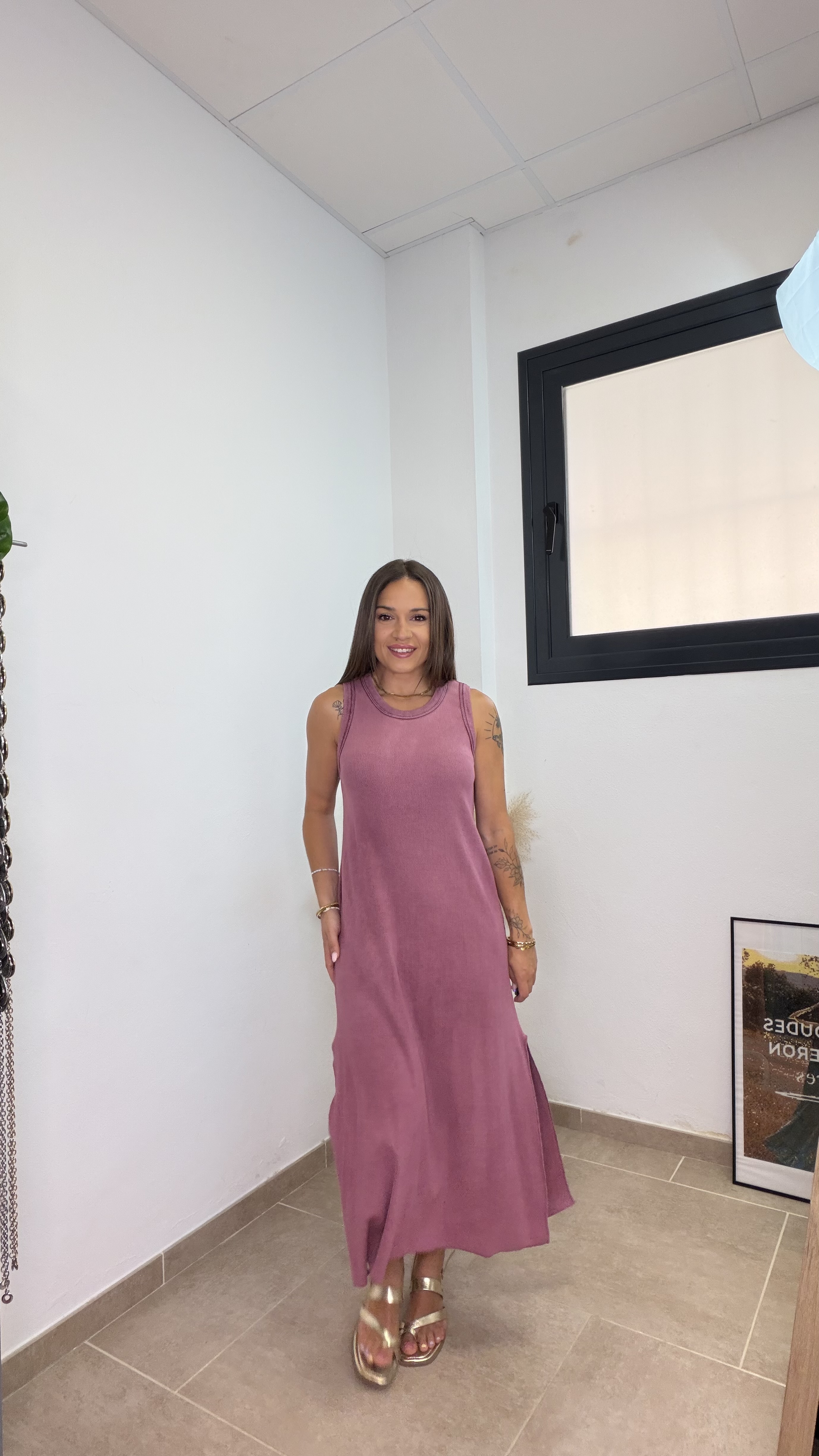 Vestido algodón efecto lavado - Morado - Imagen 3