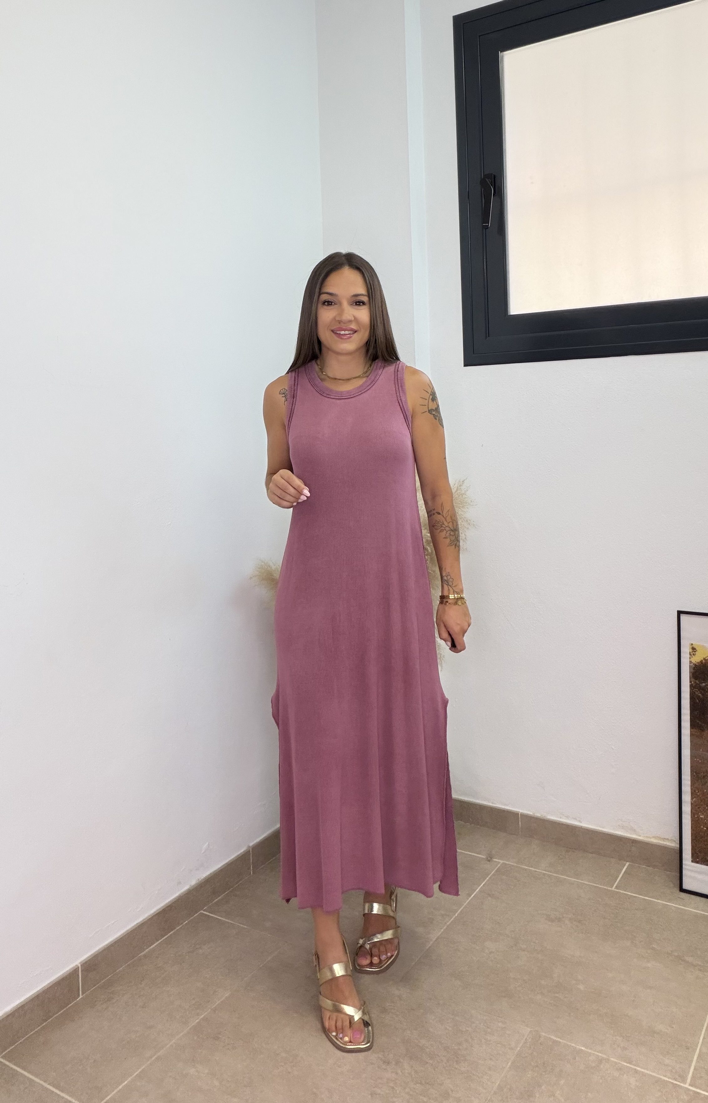 Vestido algodón efecto lavado - Morado