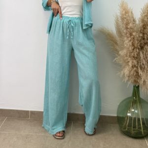 Pantalón algodón flecado - Turquesa