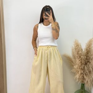 Alternative view of Pantalón puño viscosa rayas - Amarillo