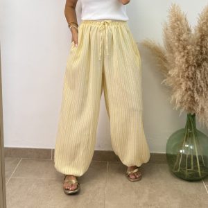 Pantalón puño viscosa rayas - Amarillo