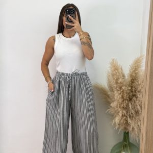 Alternative view of Pantalón puño viscosa rayas - Gris