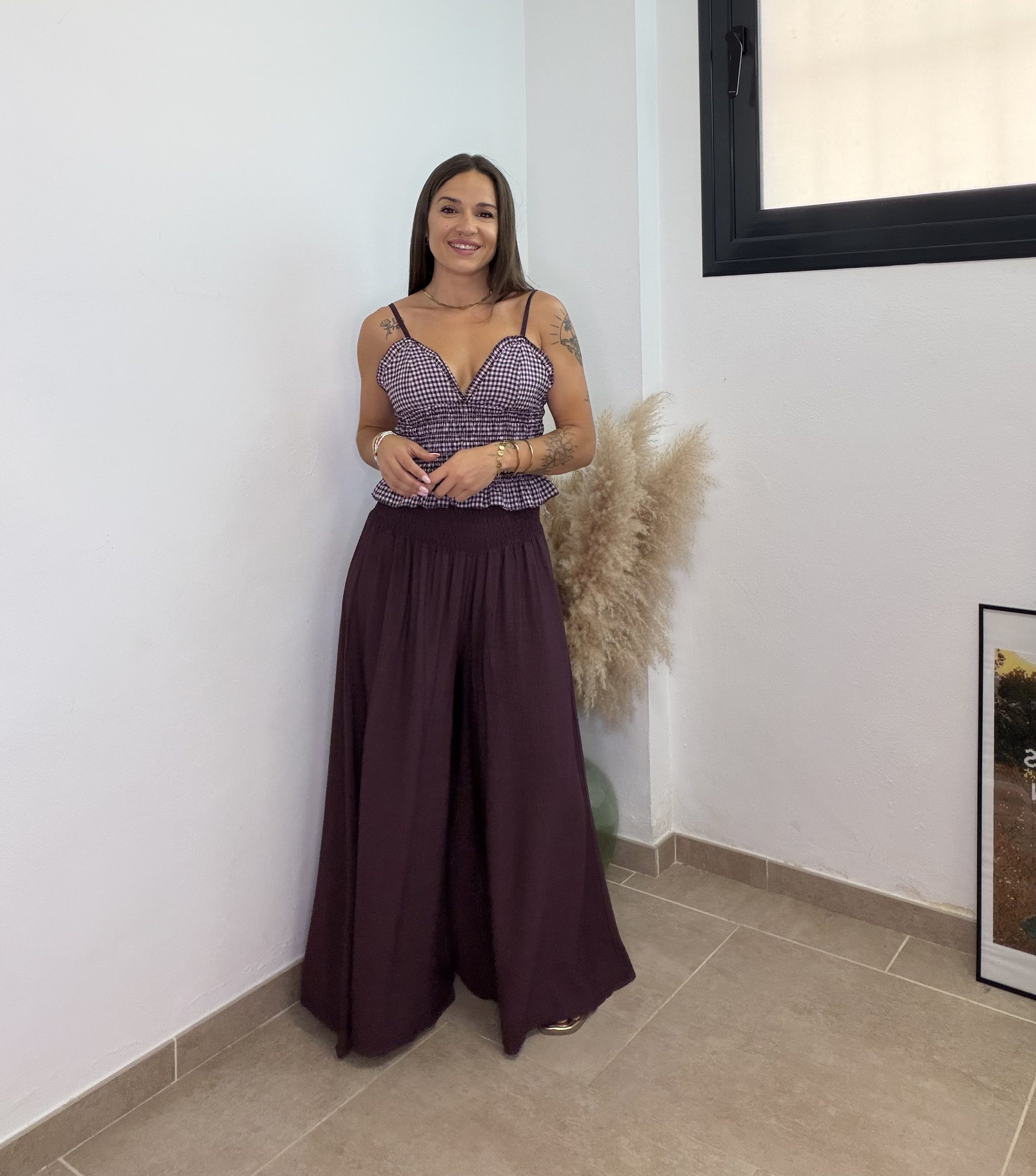 Pantalón efecto falda – morado
