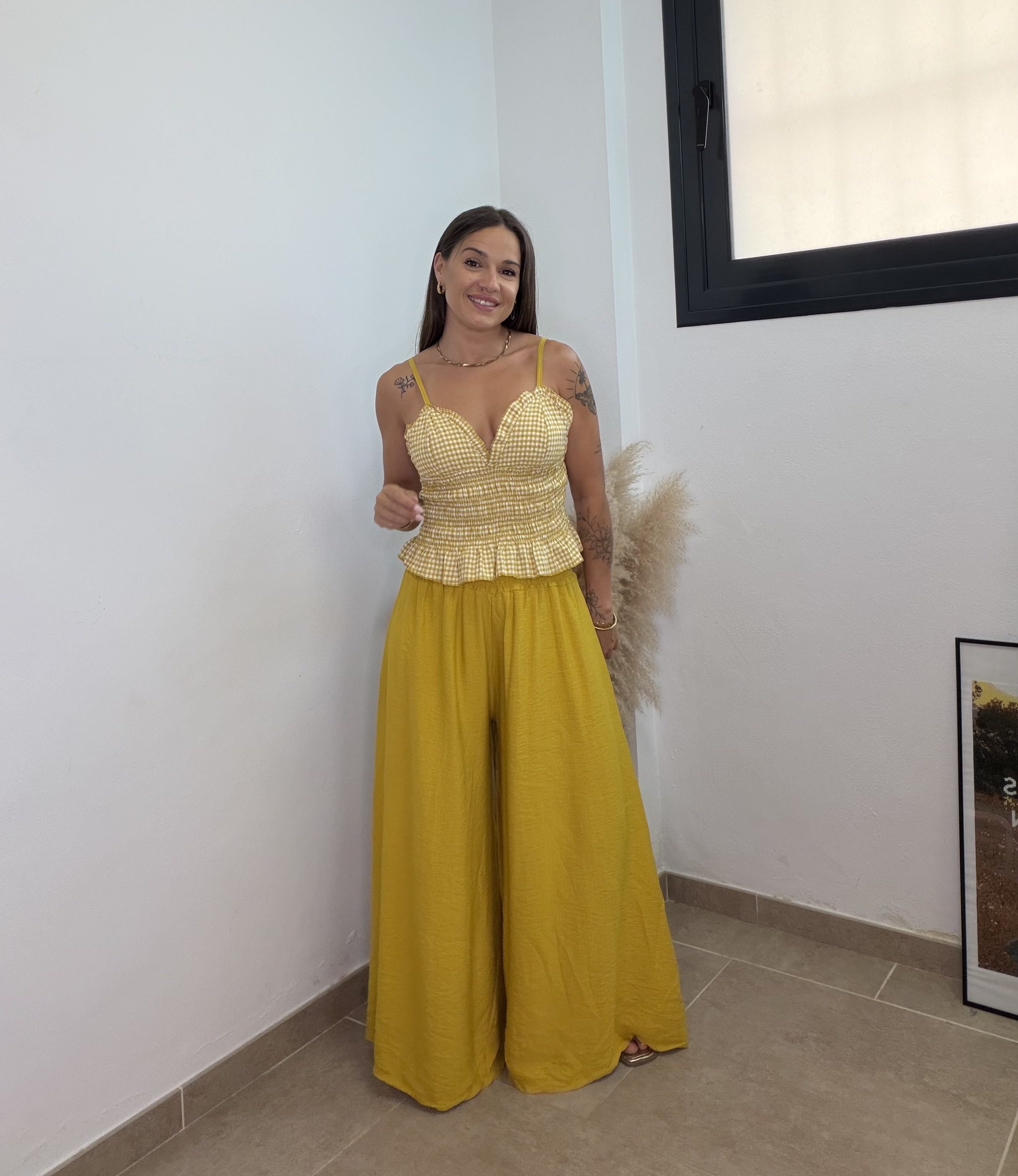 Pantalón efecto falda – Mostaza