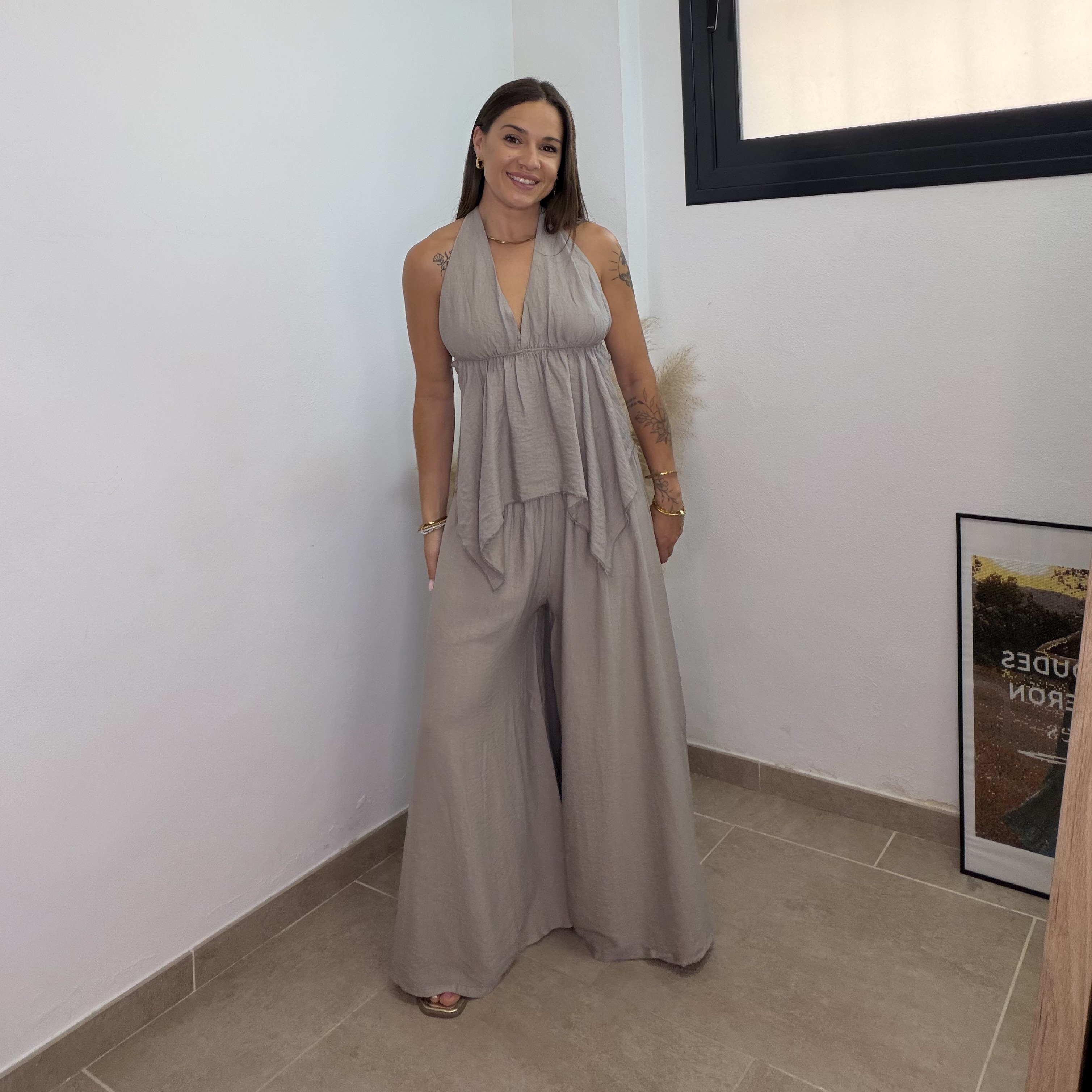 Pantalón efecto falda – Taupé