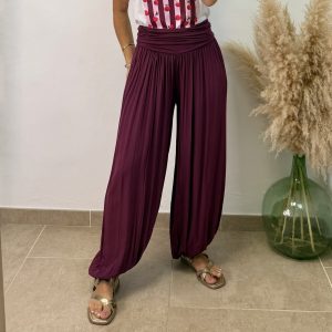 Pantalón algodón fluido puño - Burdeos