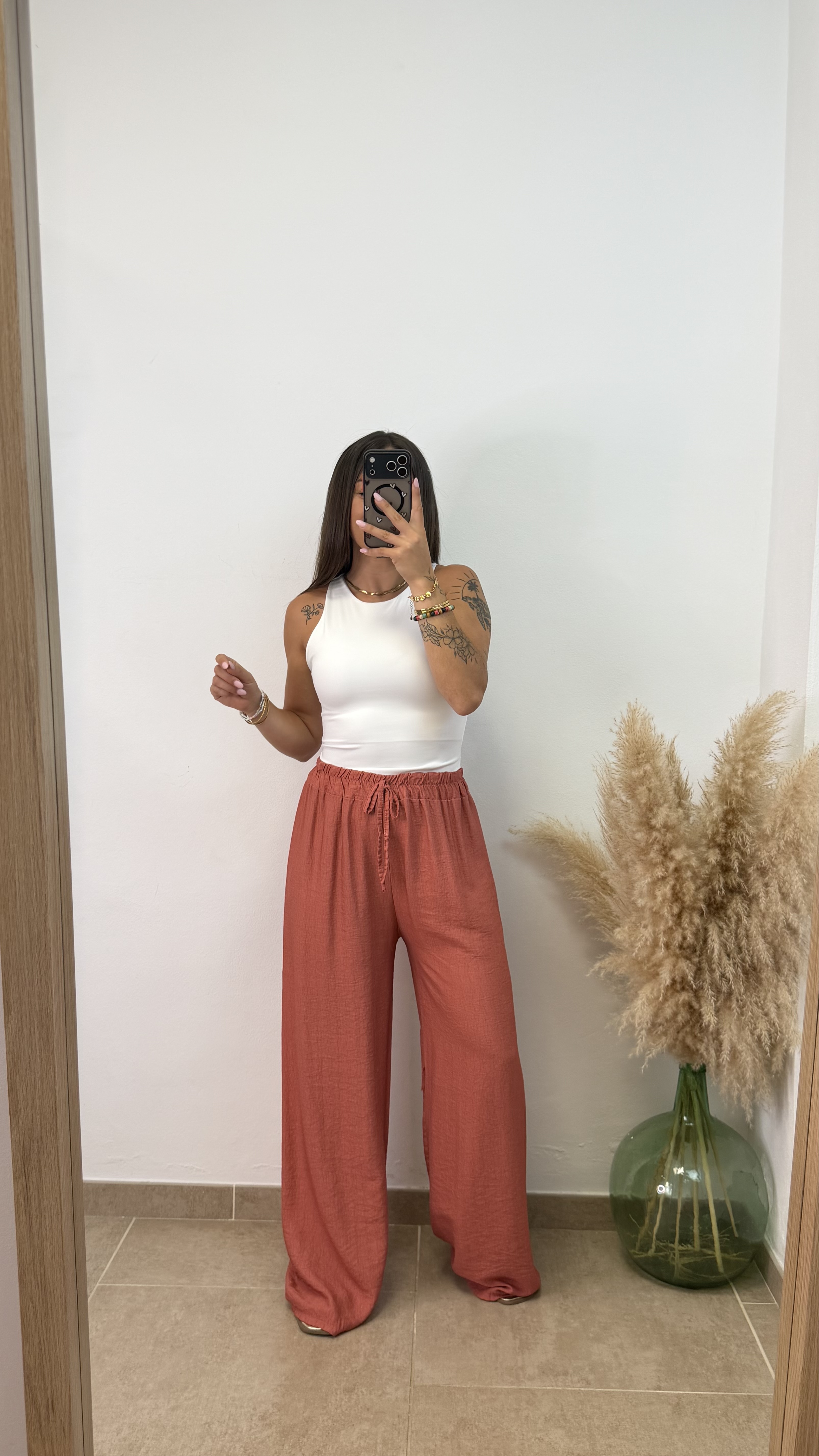Pantalón lino low cost - Coral - Imagen 2