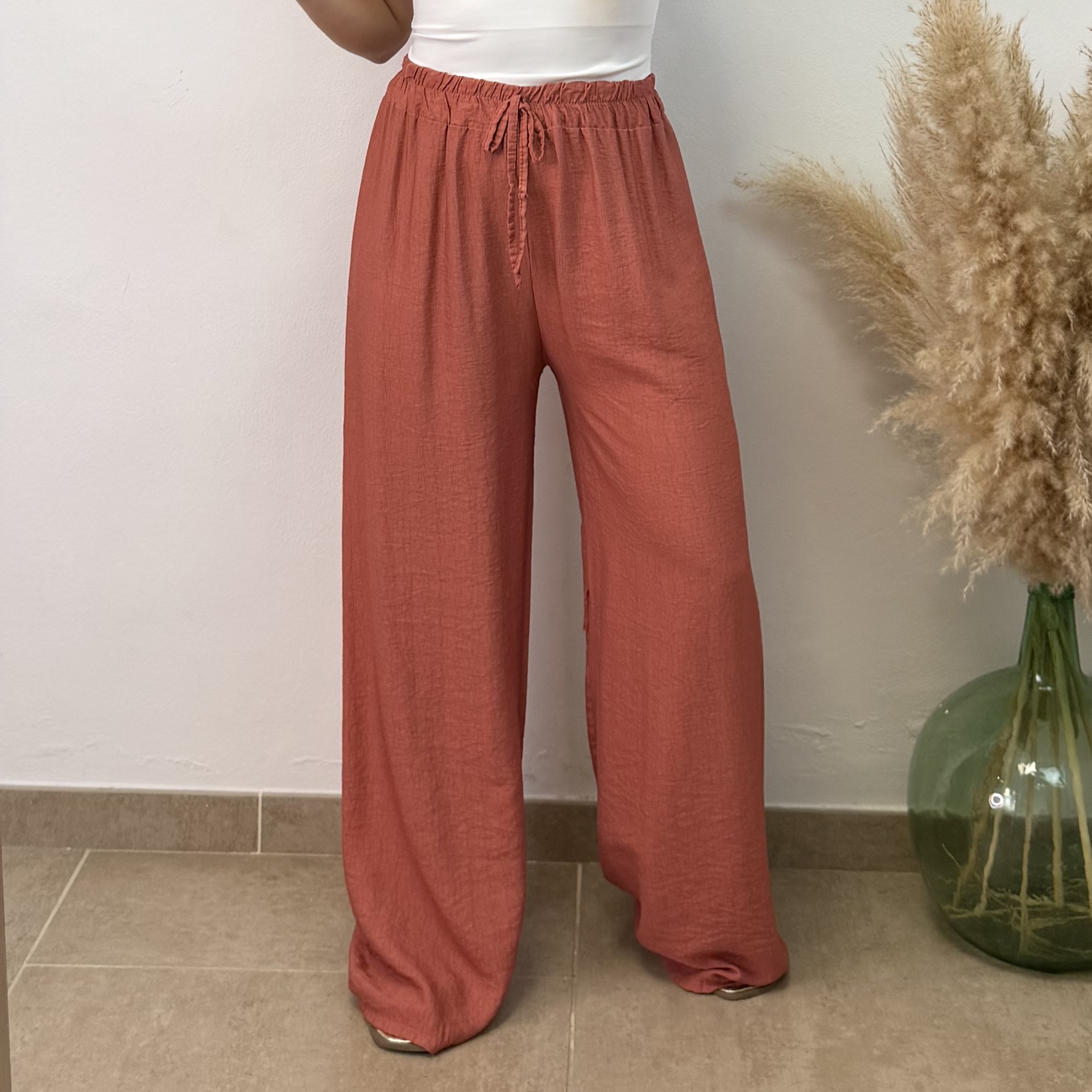 Pantalón lino low cost - Coral