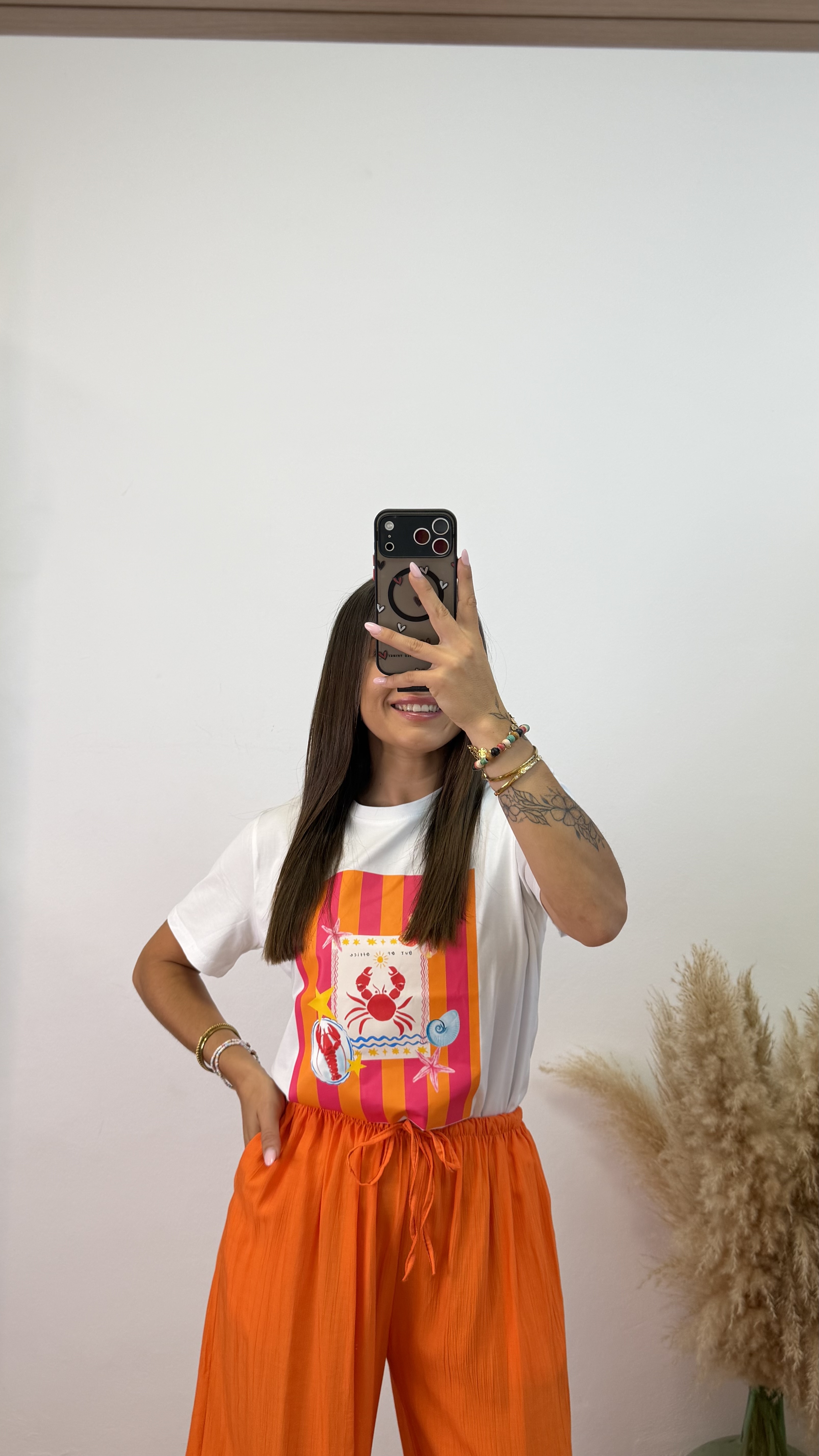 Camiseta estampada cangrejo- Rosa-Naranja