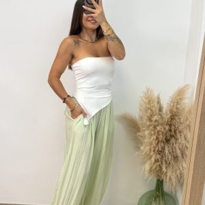 Alternative view of Pantalón lino con nudo - Verde agua