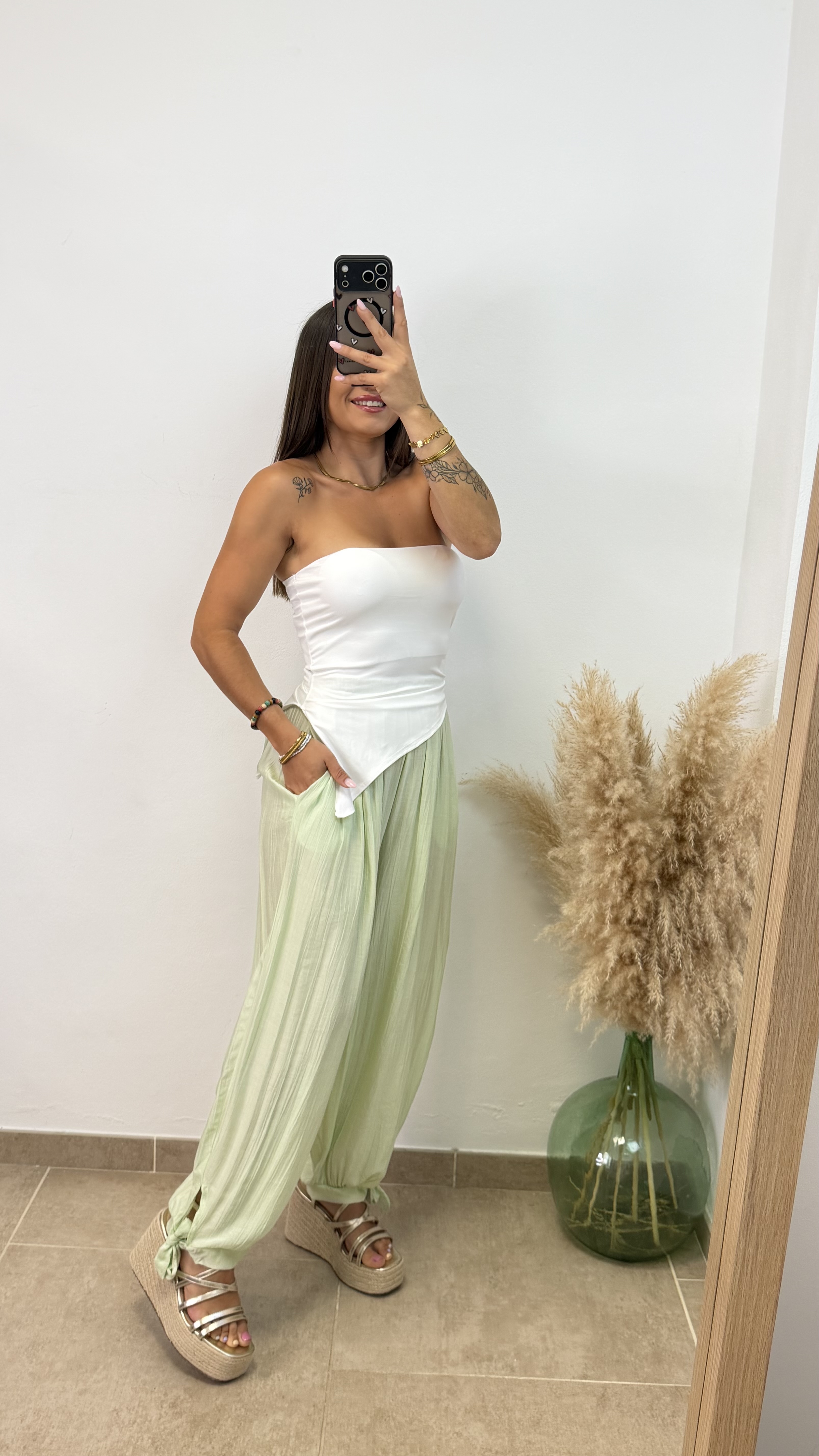 Pantalón lino con nudo - Verde agua - Imagen 2