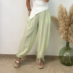 Pantalón lino con nudo - Verde agua