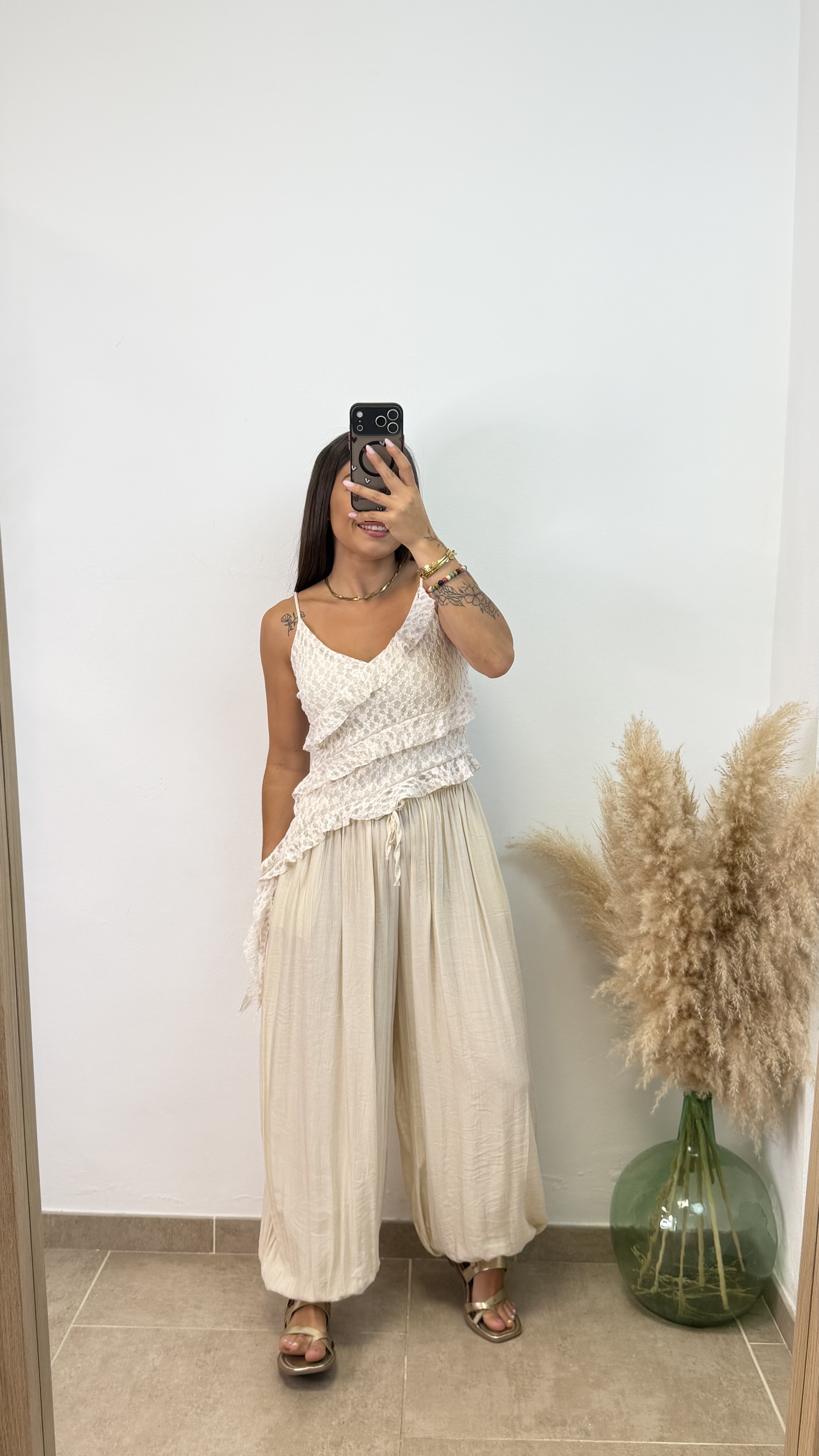 Pantalón globo puño liso - Beige - Imagen 5