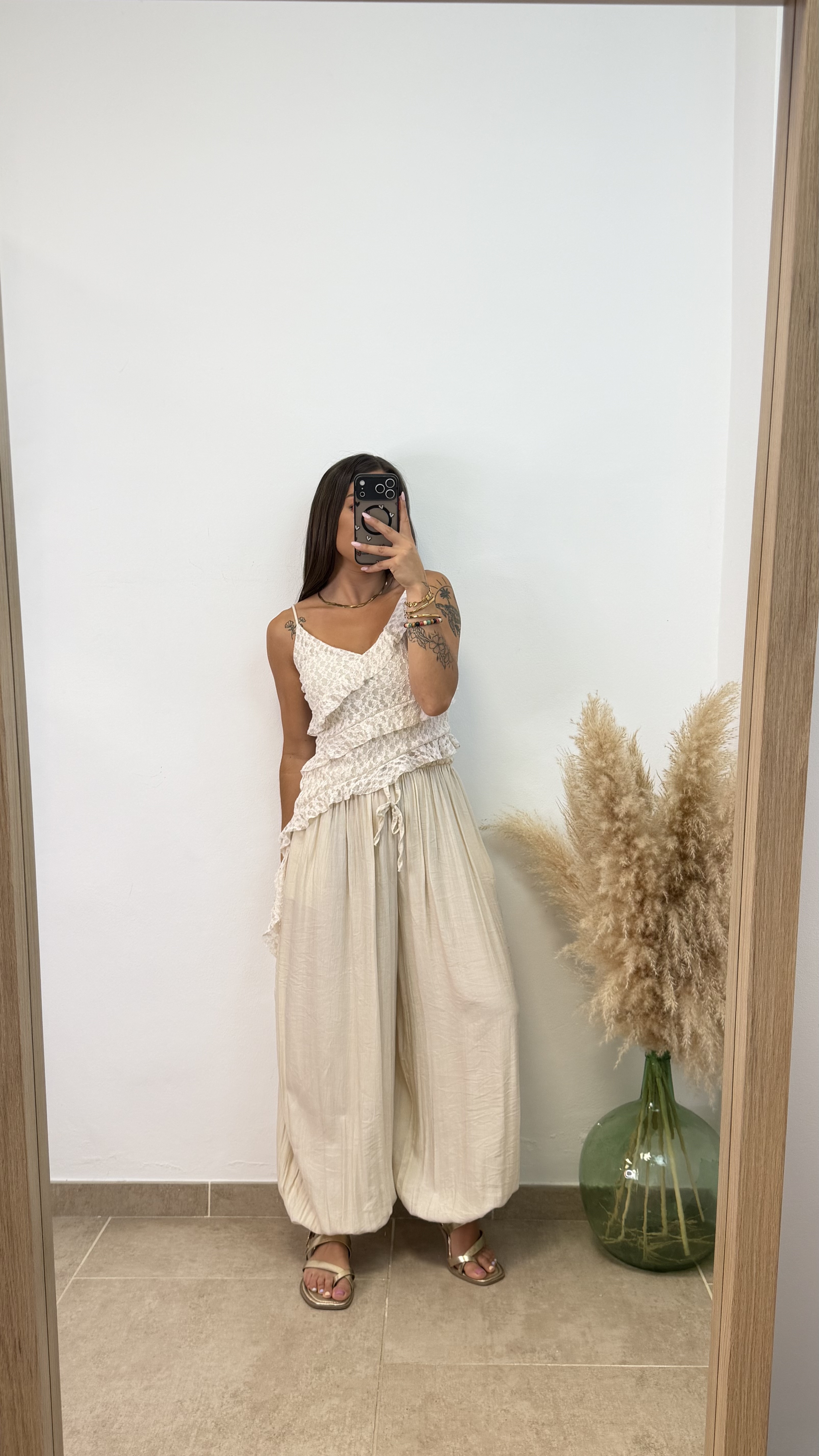 Pantalón globo puño liso - Beige - Imagen 2