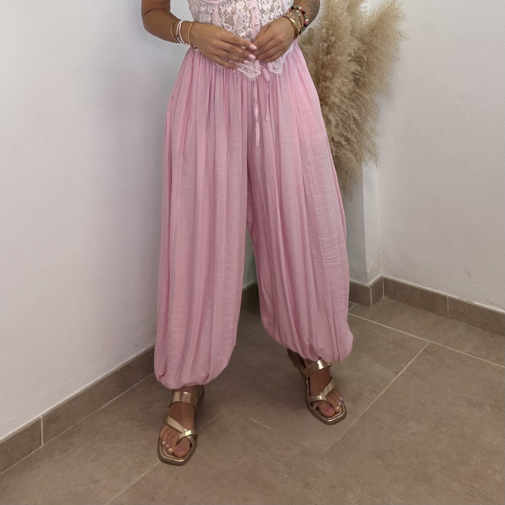 Pantalón globo puño liso - Rosa