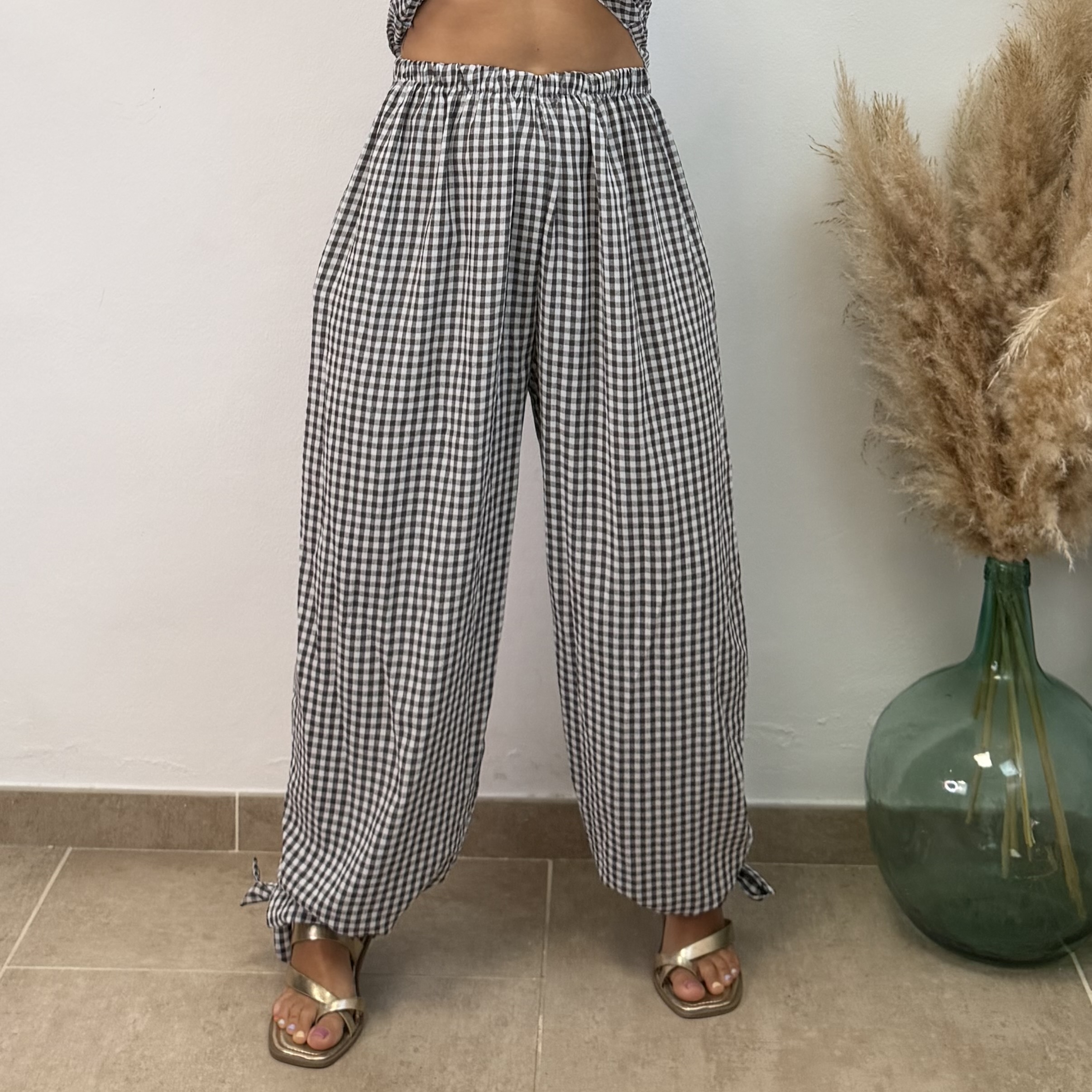 Pantalón Vichy lazo - Chocolate