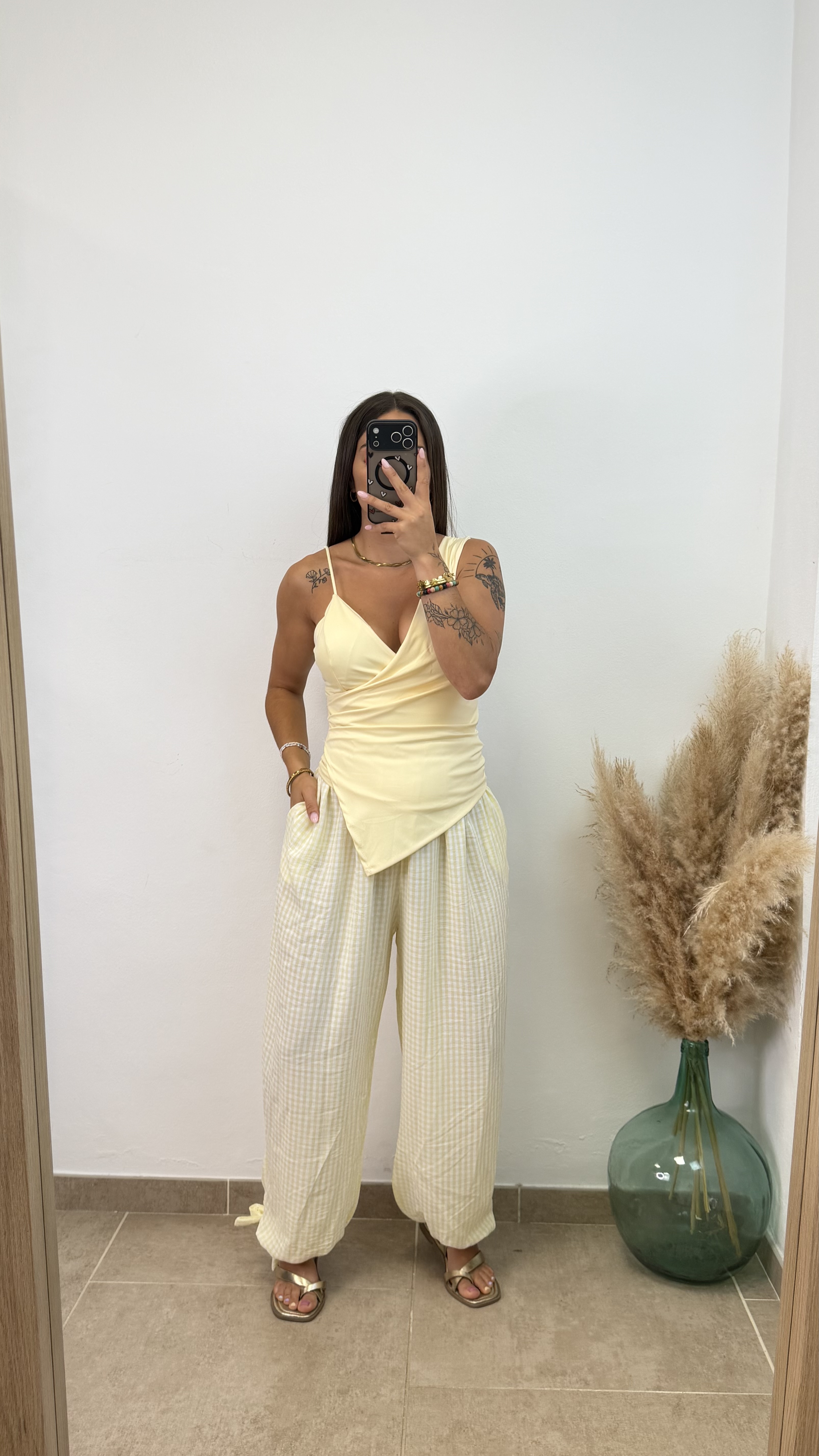 Pantalón Vichy lazo - Amarillo - Imagen 4