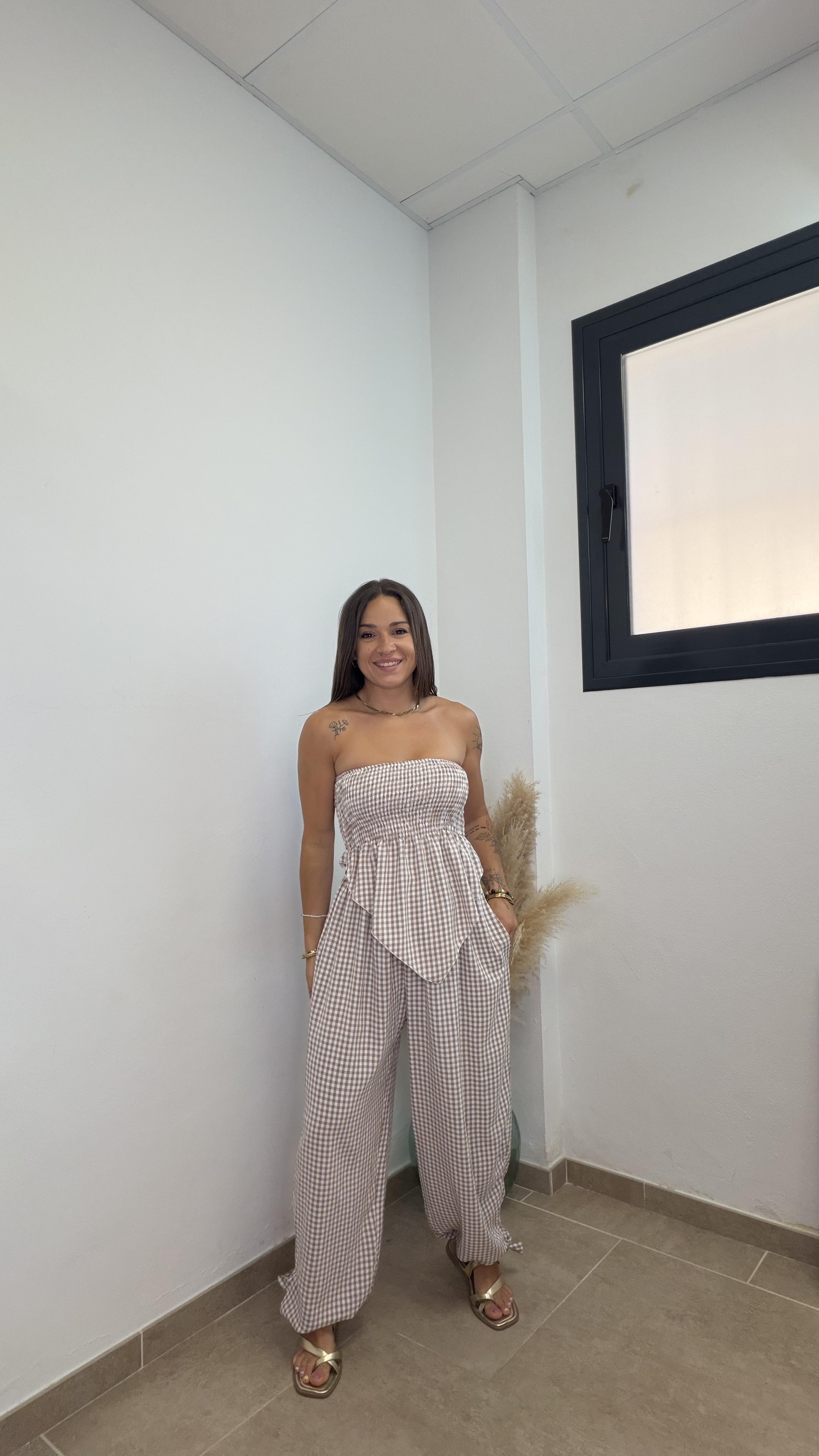 Pantalón Vichy lazo - Taupe - Imagen 2
