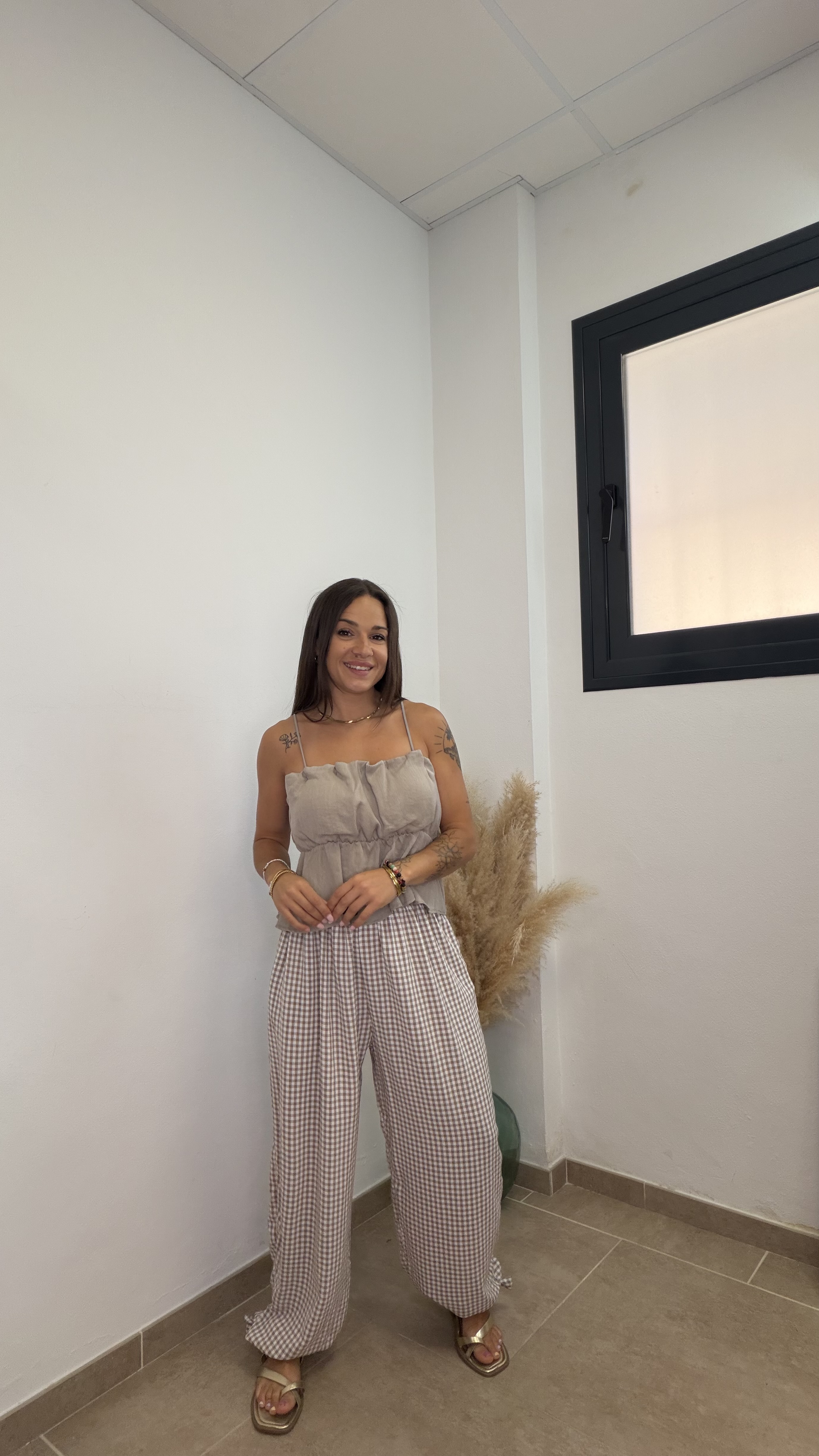 Pantalón Vichy lazo - Taupe - Imagen 3