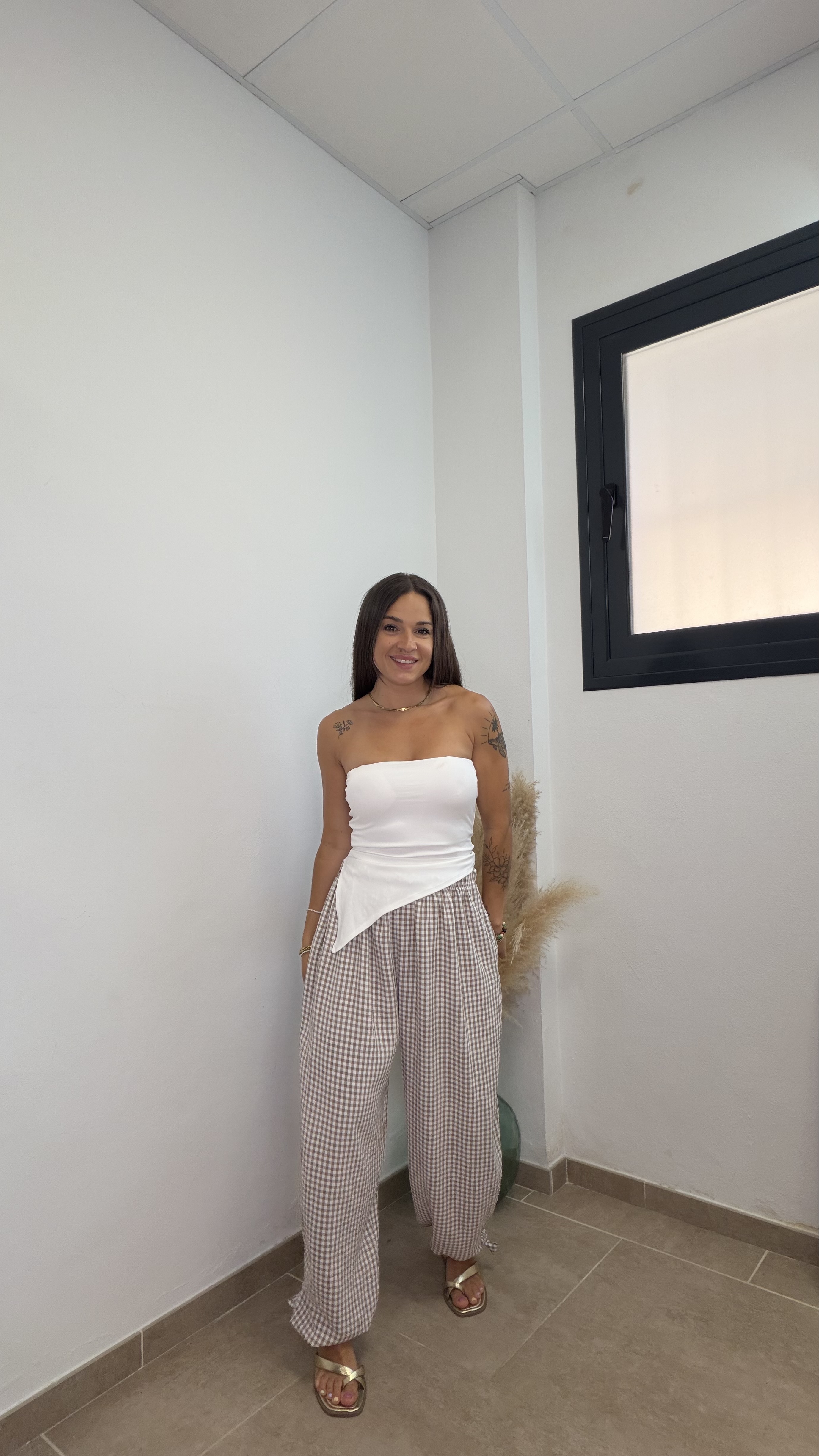 Pantalón Vichy lazo - Taupe - Imagen 4