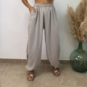 Pantalón Vichy lazo - Taupe