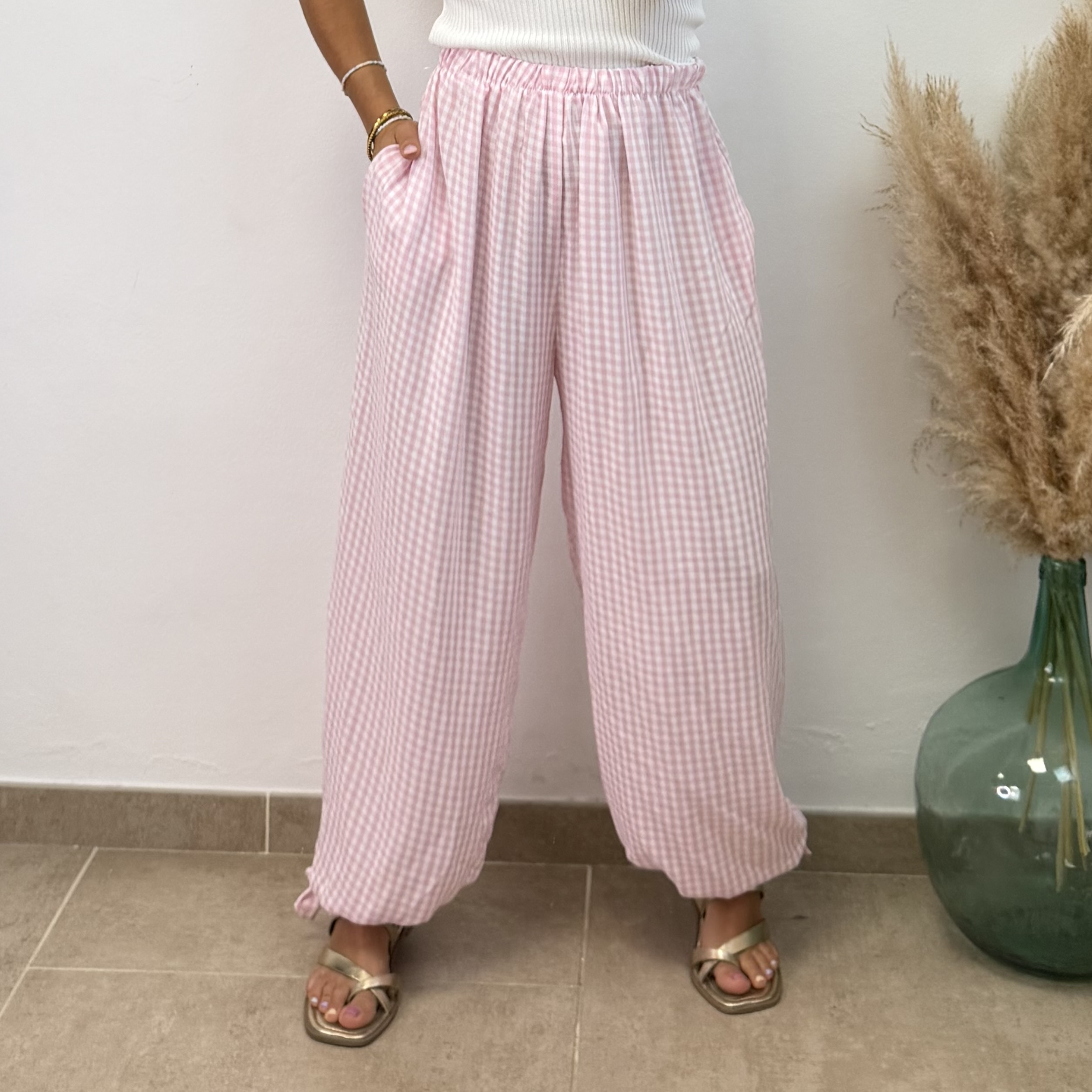Pantalón Vichy lazo - Rosa