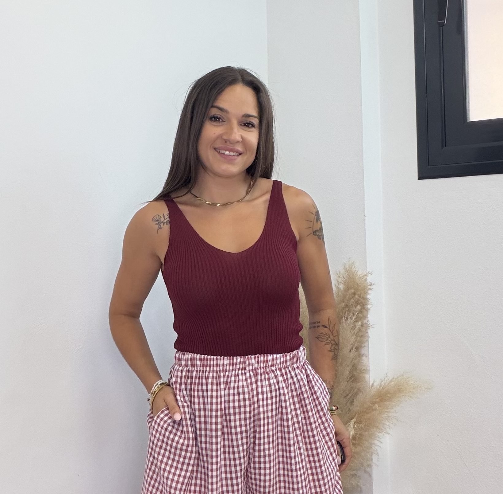 Camiseta punto tirante fino - Burdeos