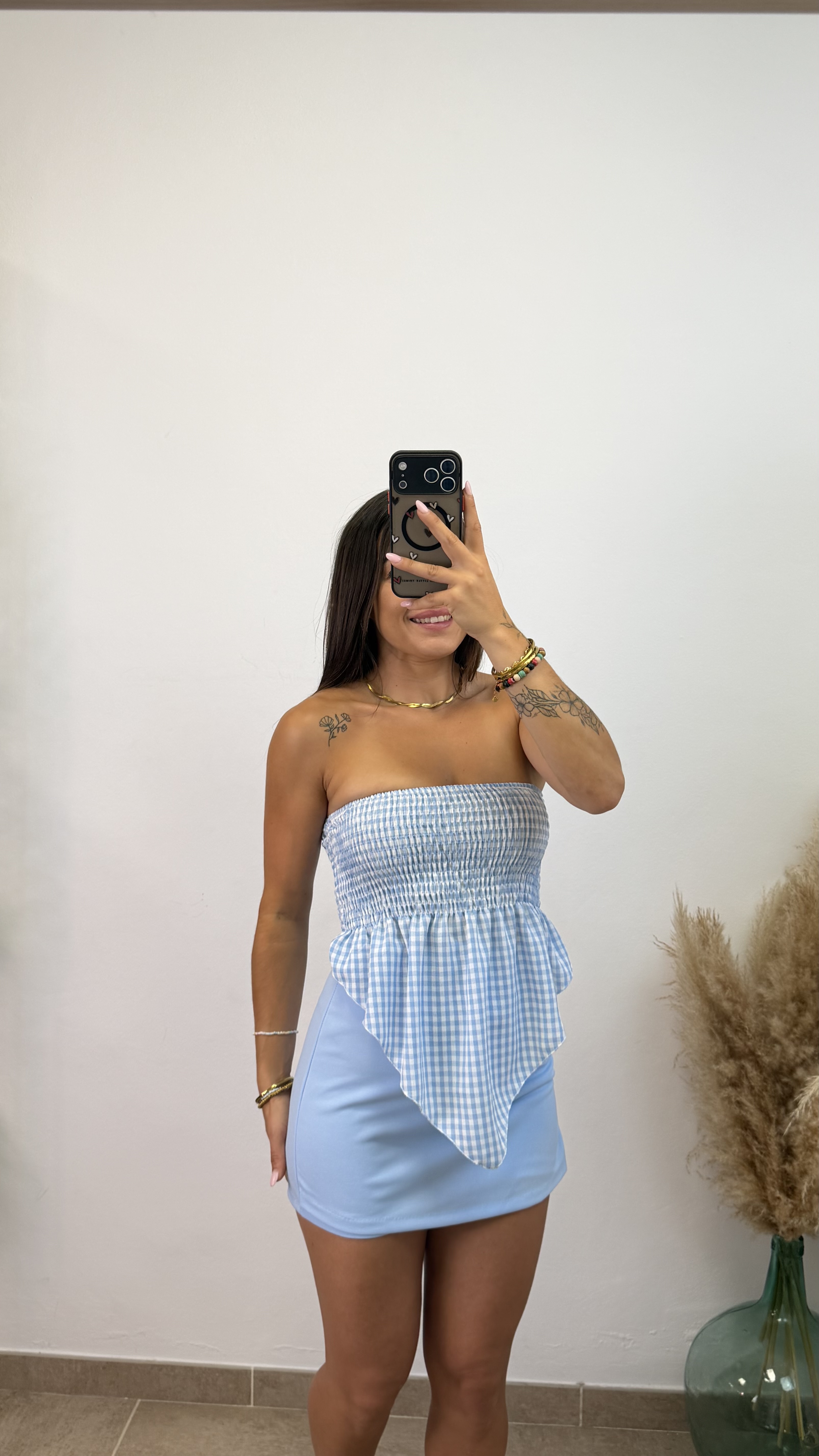 Falda pantalón cinturón - Celeste - Imagen 3