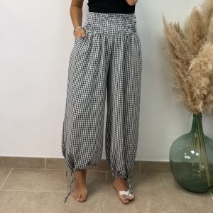 Pantalón  vichy panel de abeja - Negro