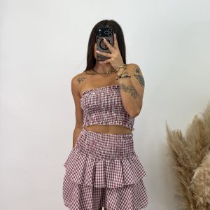 Conjunto Vichy falda pantalón - Burdeos