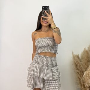 Conjunto Vichy falda pantalón - Taupe