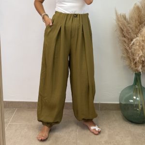 Pantalón viscosa pinza botón -  Verde pistacho