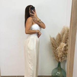 Alternative view of Pantalón viscosa pinza botón -  Beige