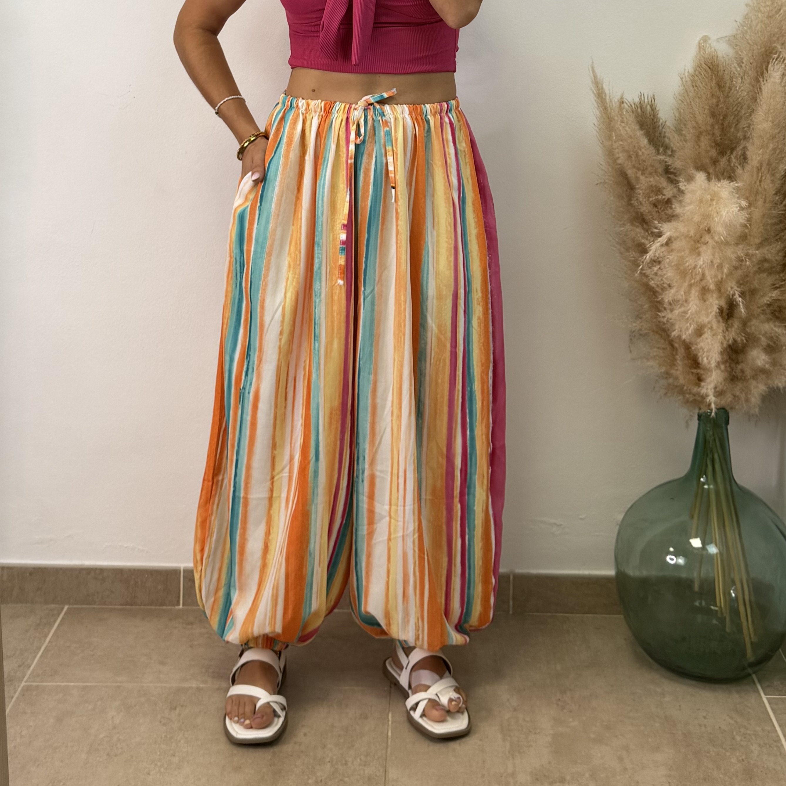 Pantalón puño rayas I Naranja