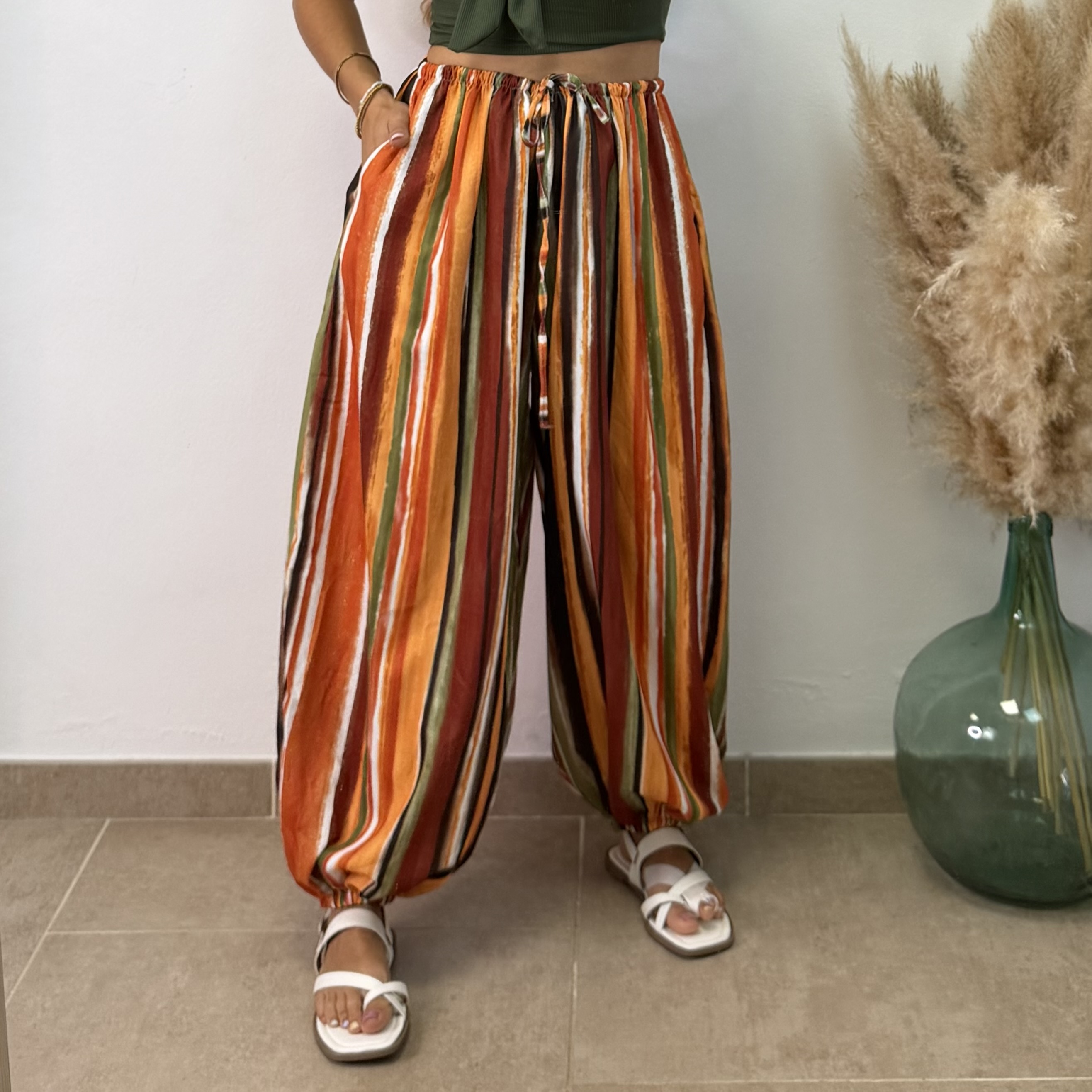 Pantalón puño rayas I Teja