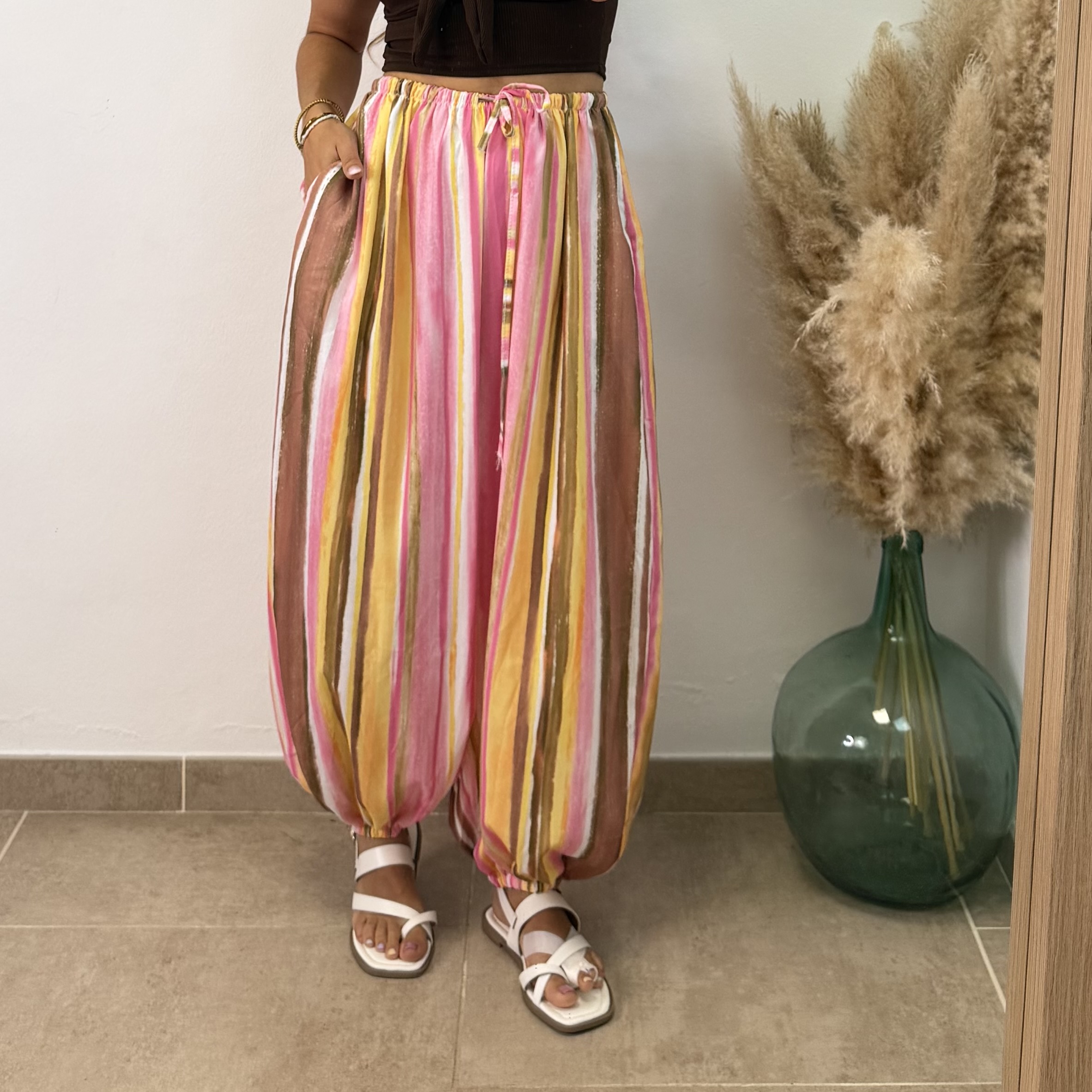 Pantalón puño rayas I Amarillo