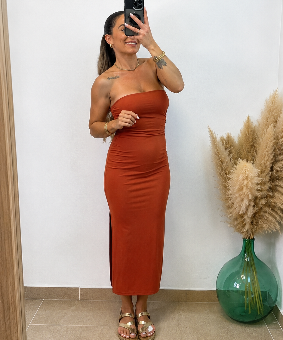 Vestido licra palabra de honor I Teja