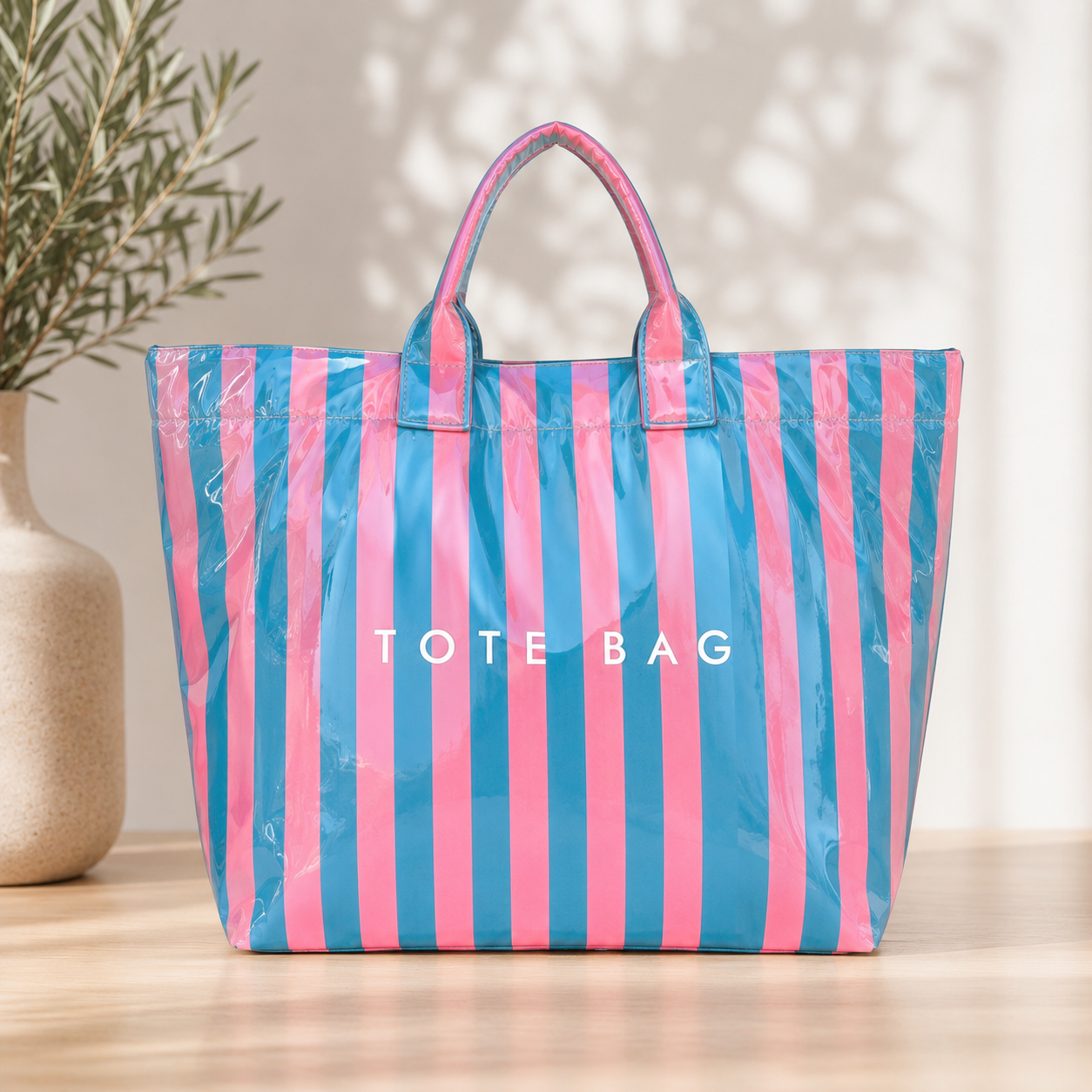 Tote bag rayas I Rosa-azul