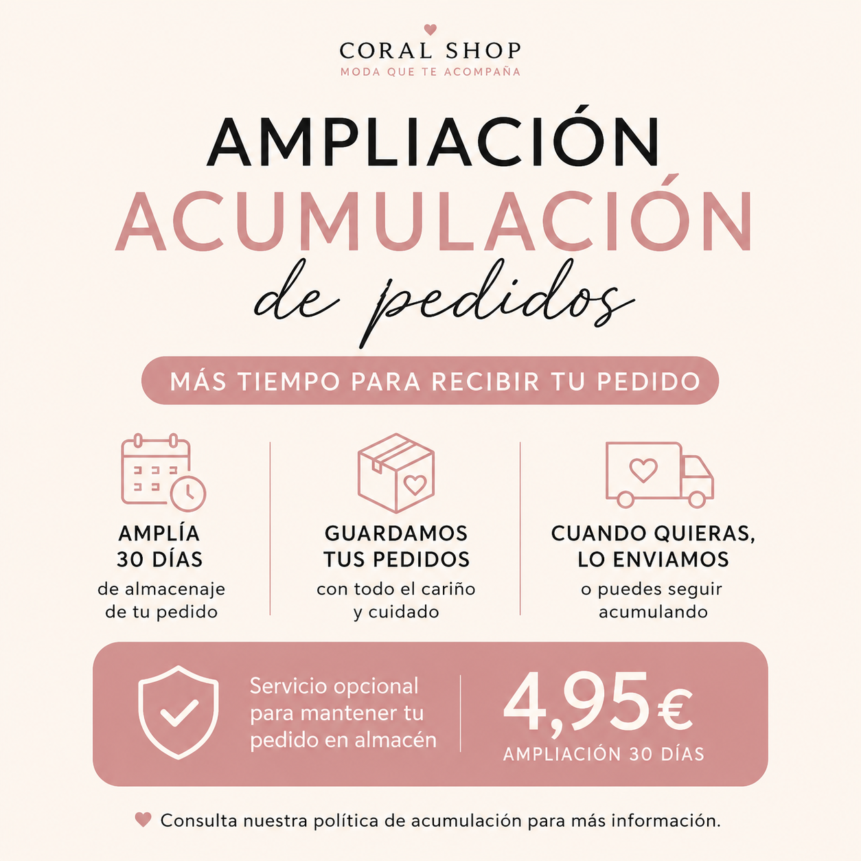 Ampliación de almacenamiento de pedido - 30 dias