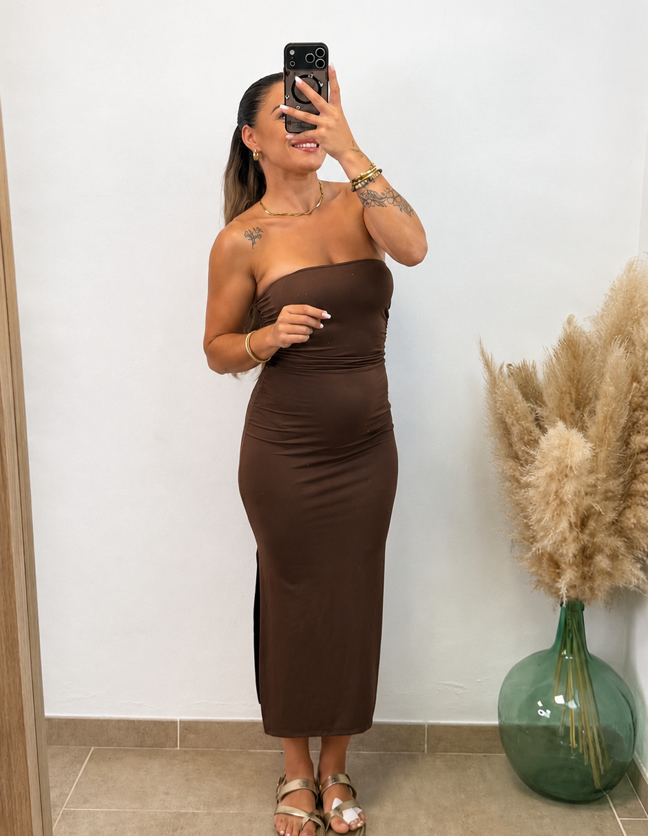 Vestido licra palabra de honor I Chocolate