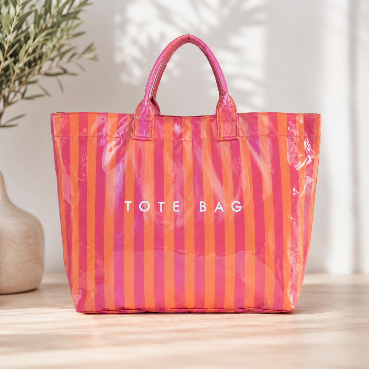 Tote bag rayas I Rosa-naranja