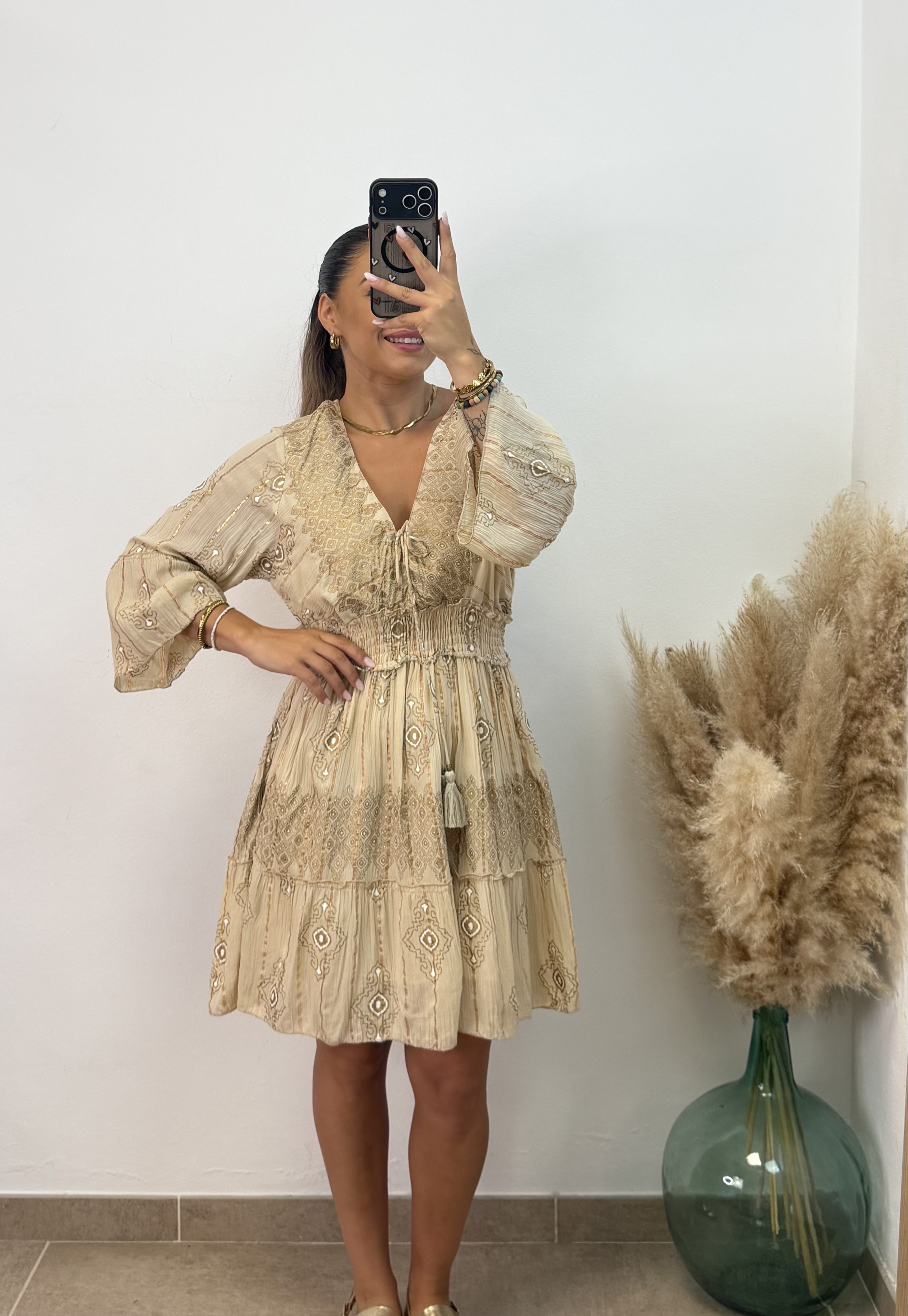 Vestido étnico corto beige