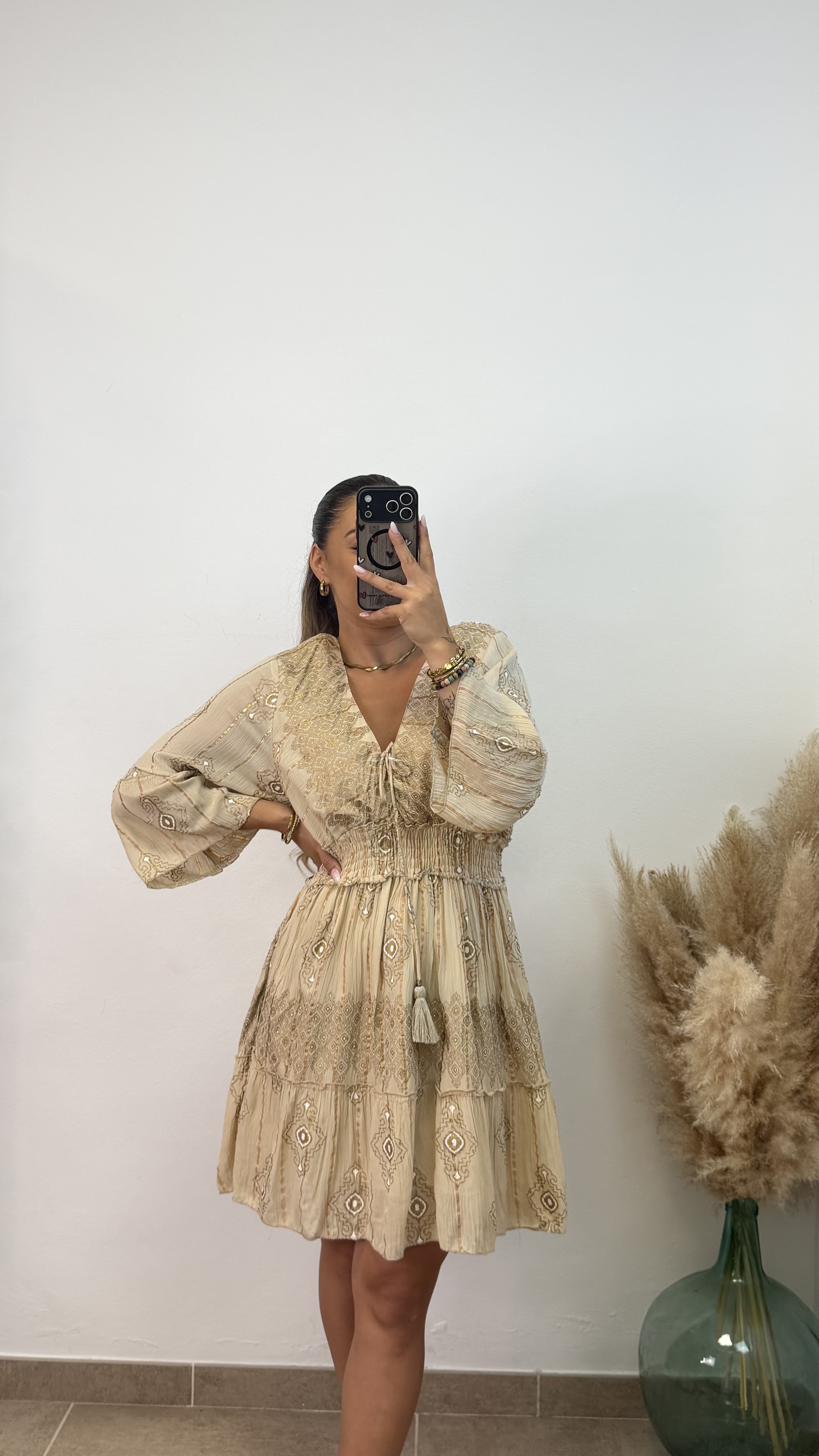 Vestido étnico corto beige - Imagen 4