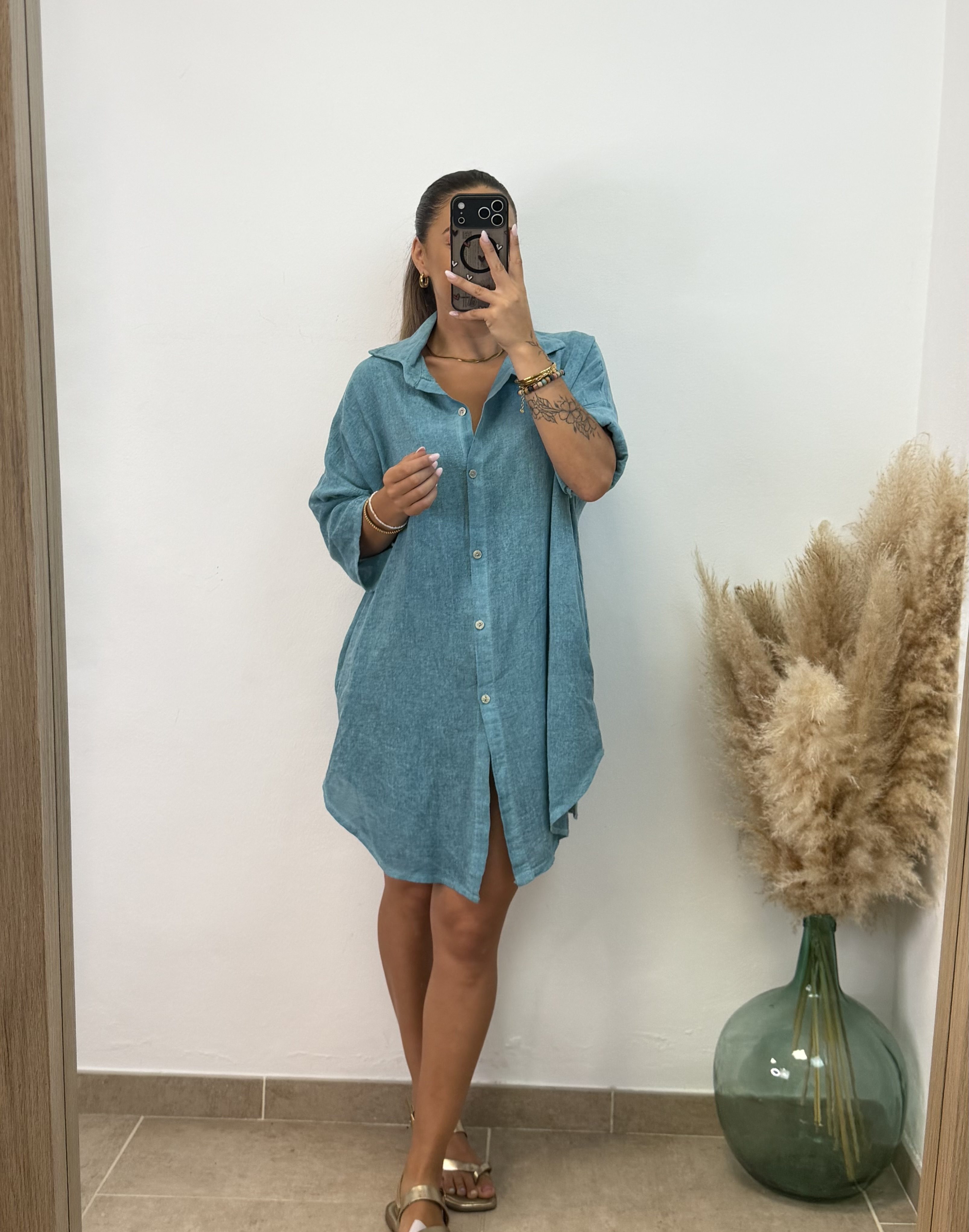 Vestido camisero algodón I Turquesa PREVENTA